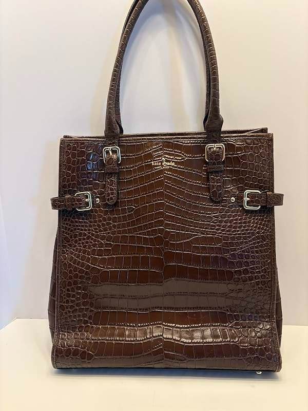 Kate Spade Vanston Jackson Tote Womens Large Mulled Wine Croc Cowhide Leather