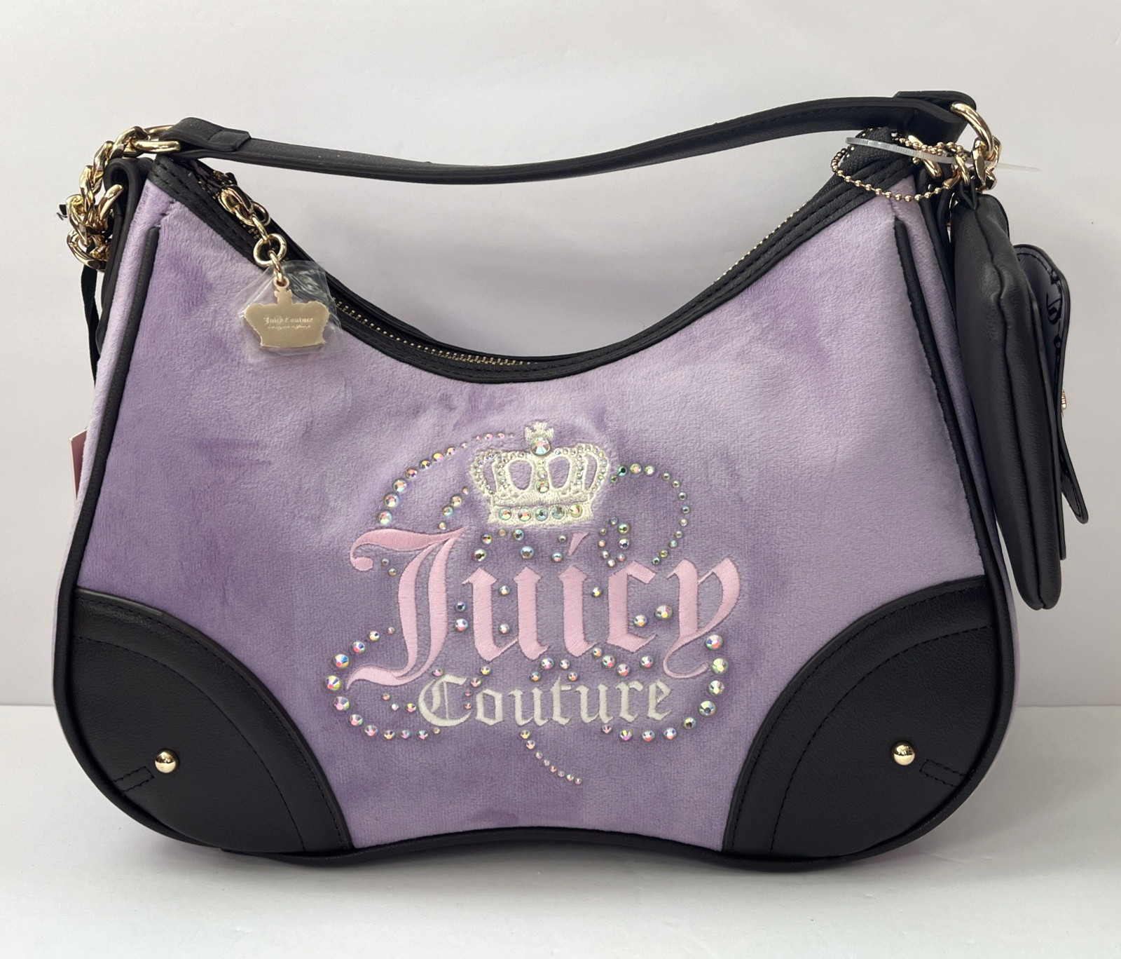 New! Juicy Couture Dreamy Velour Lavender Shoulder Bag w/Wallet Crown Bling Logo
