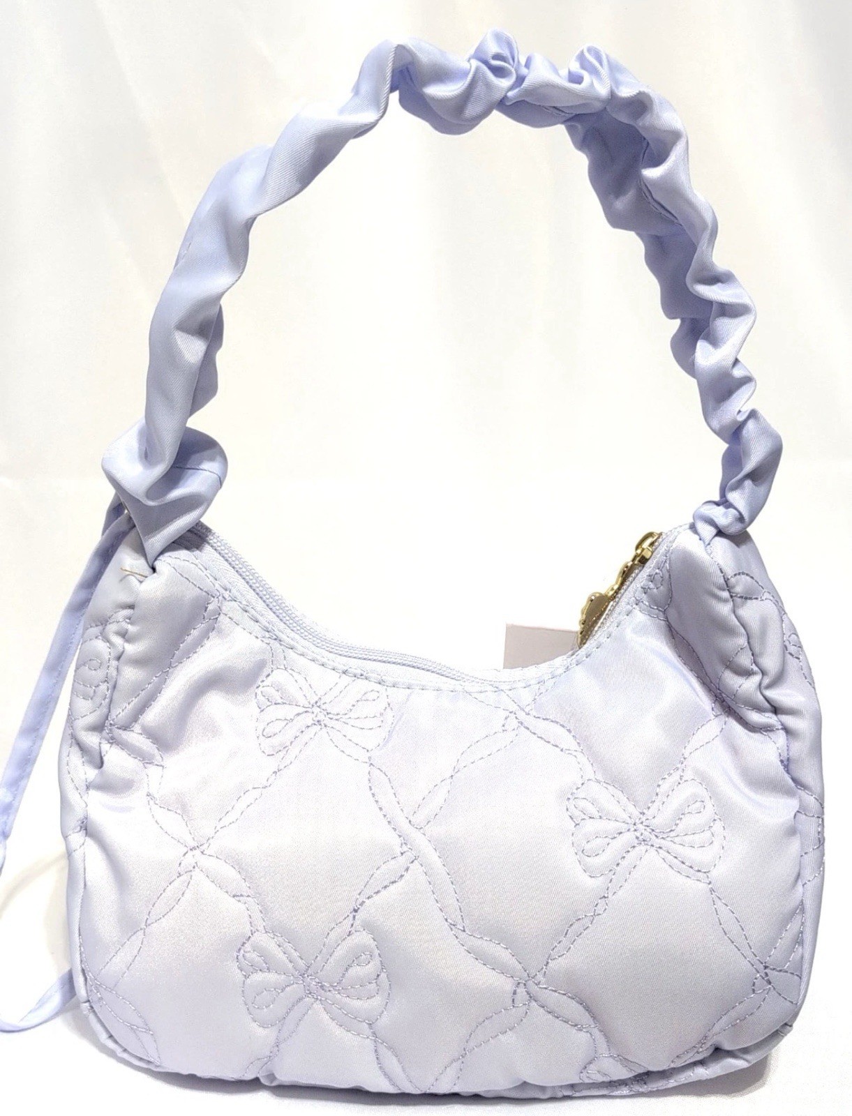 LoveShackFancy x yoobi Quilted Shoulder Bag with Bow Zip, Gold Hardware – Blue