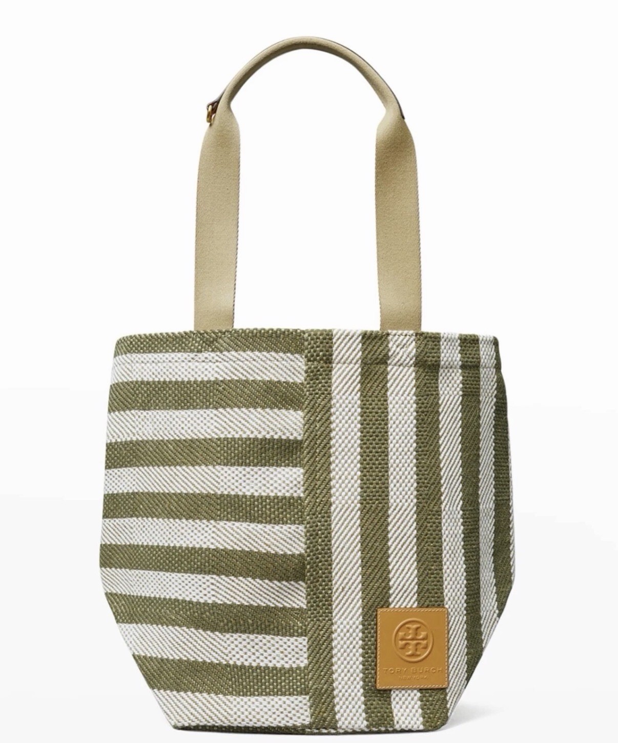 NWT Tory Burch Gracie Striped Extra Large Canvas Tote Bag Green Stripe