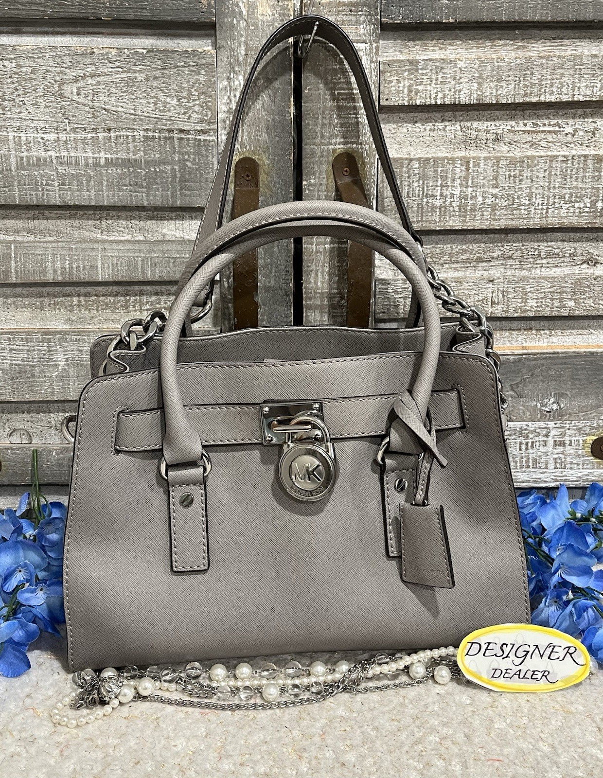 MICHAEL KORS Hamilton Saffiano Leather Satchel Dove Gray VGC!