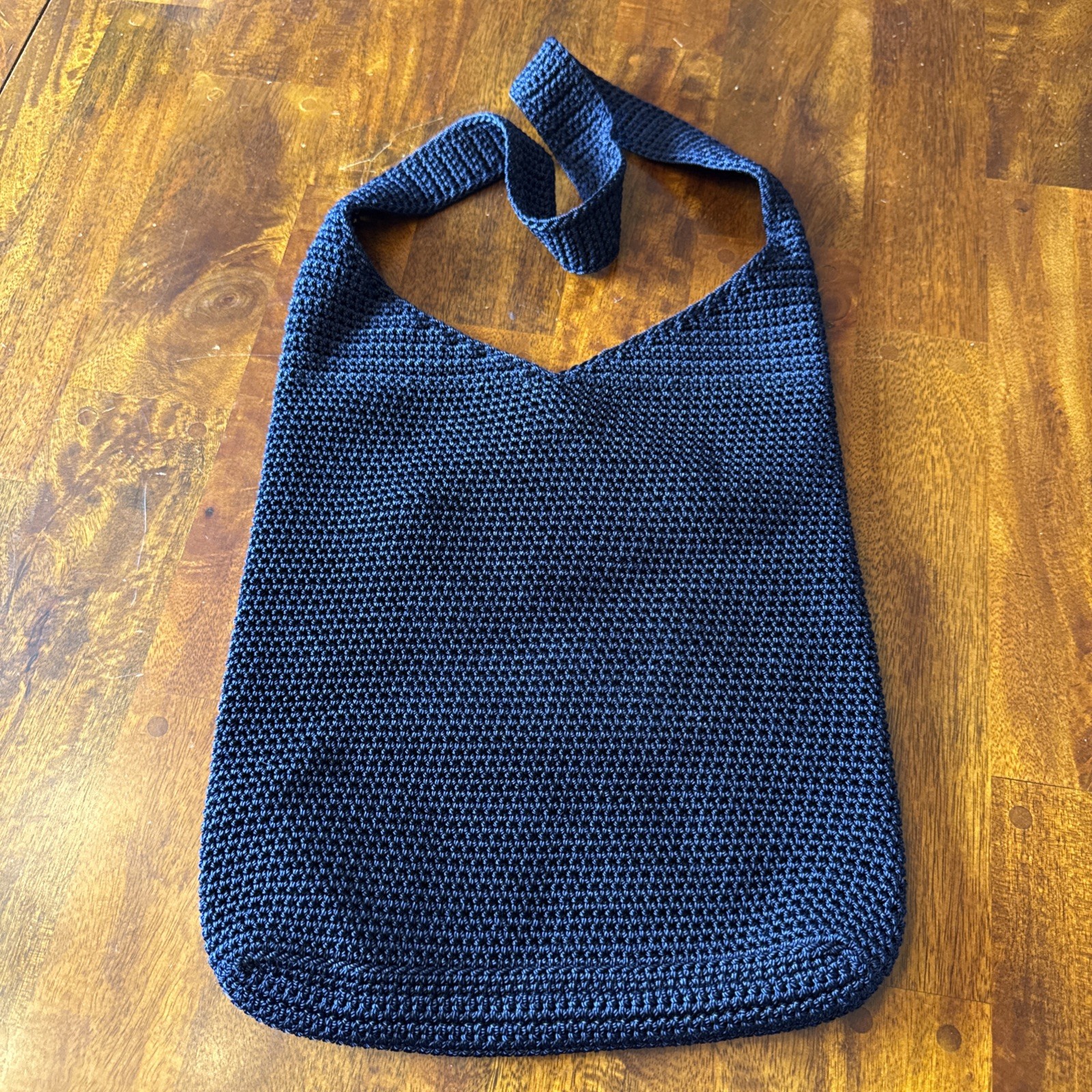The Sak Navy Blue Crochet Shoulder Bag Hobo Purse 12×11.5 In Excellent Condition
