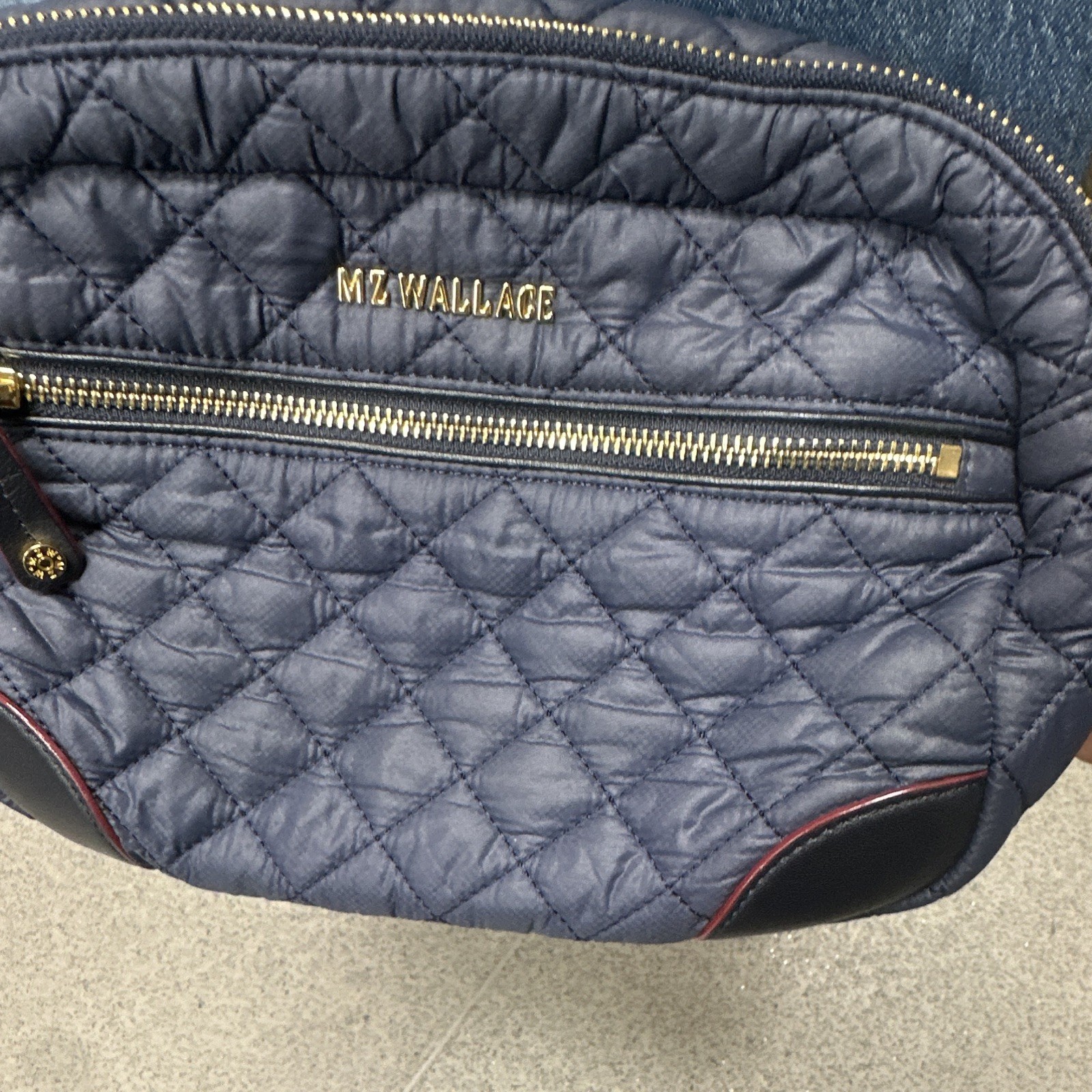 MZ Wallace Women’s Navy Solid Rectangle Crossbody Bag Zip Gold Hardware Strap