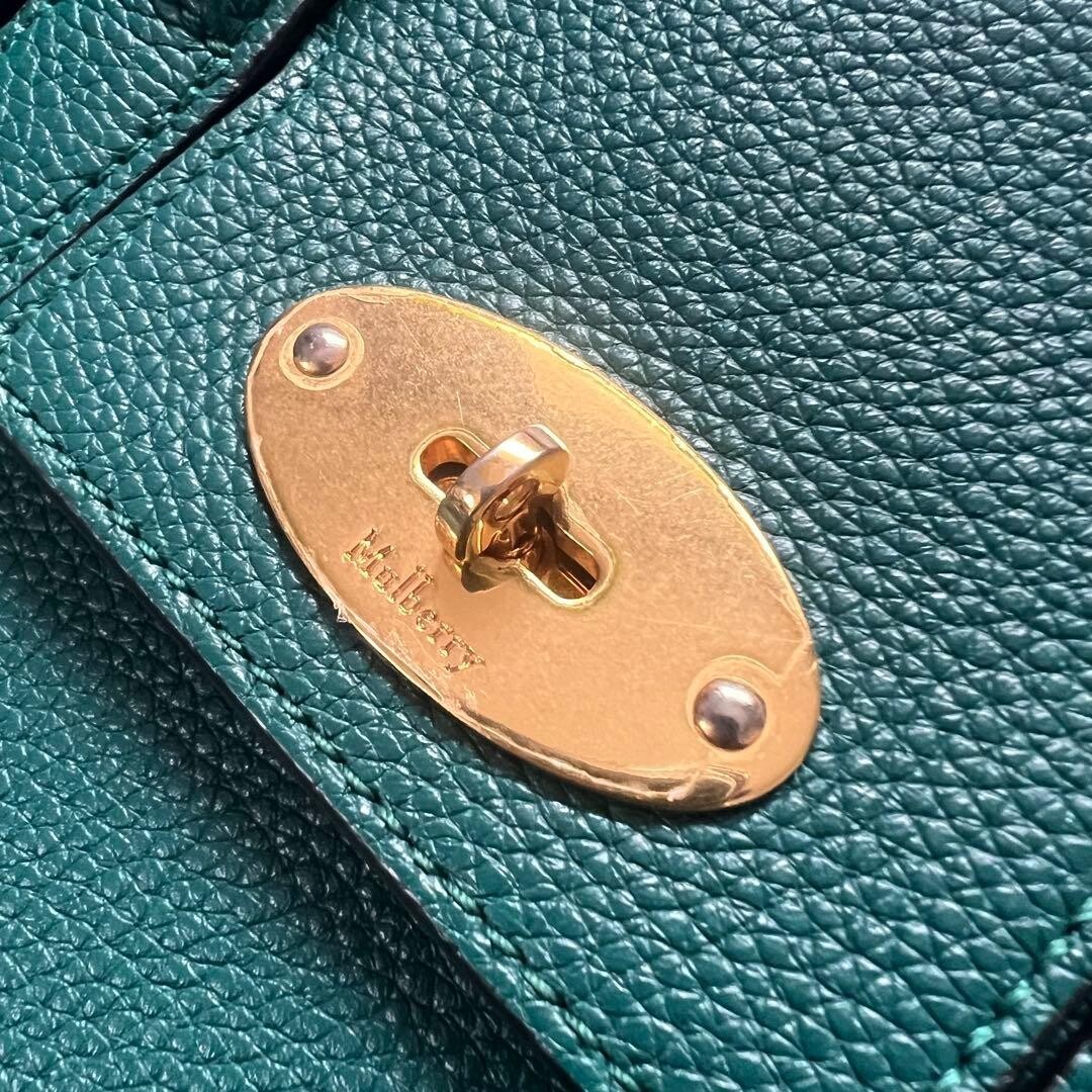 Mulberry Bayswater 2Way Leather Tote Bag Green Gold Turn Lock Authentic