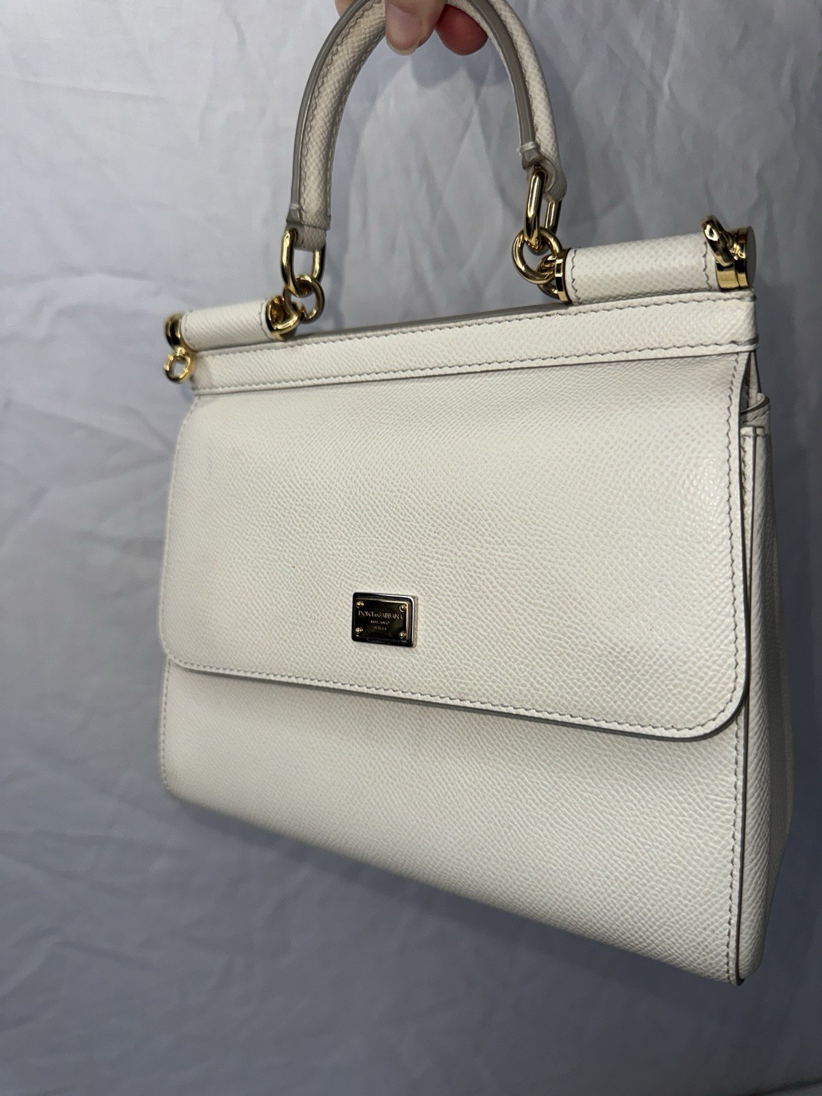 Dolce & Gabbana Sicily White Top-Handle Leather Bag with Shoulder Strap