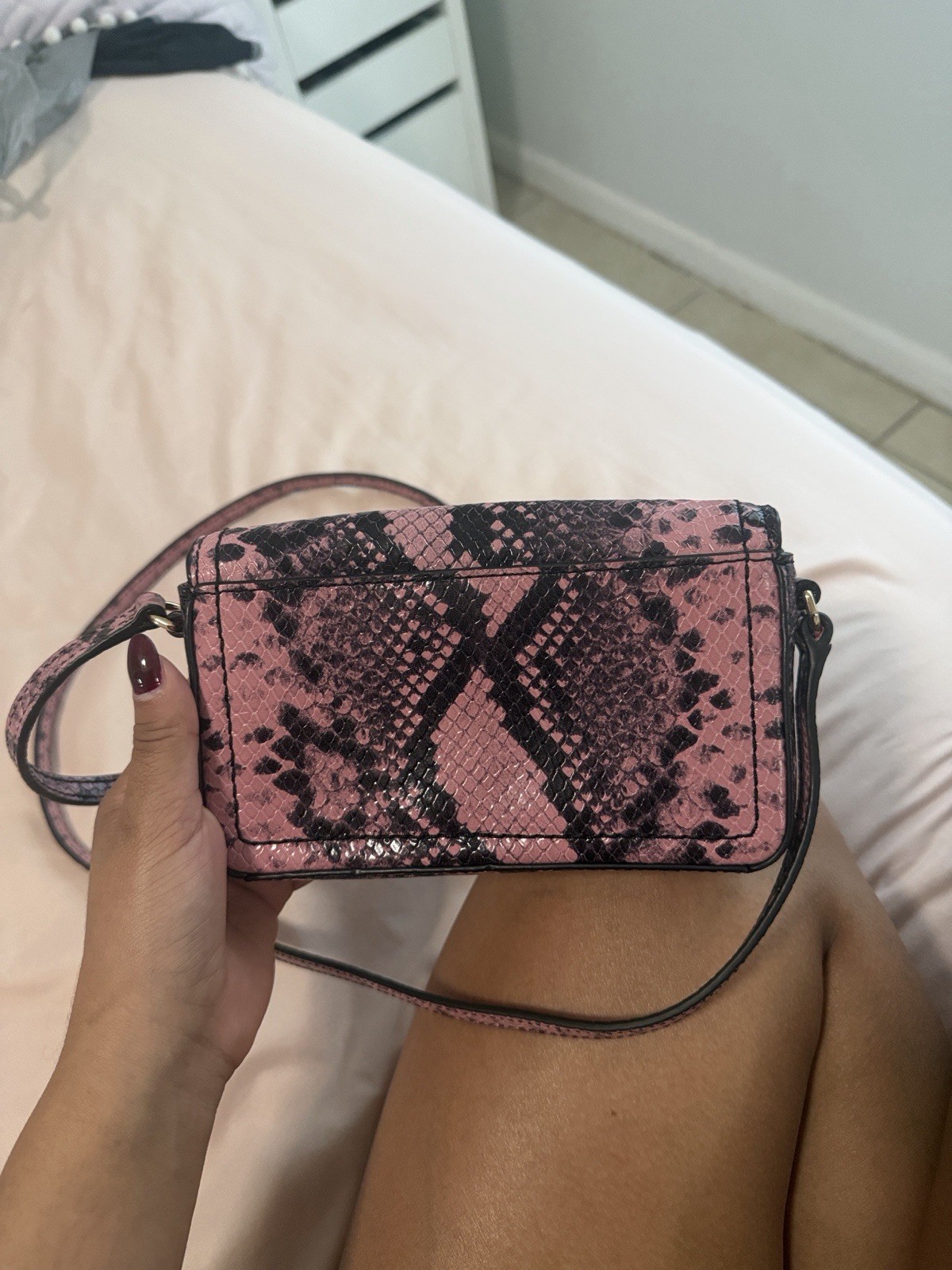 Marc Jacobs Pink/Black Snake Print Small Crossbody, Detachable Strap, Gold