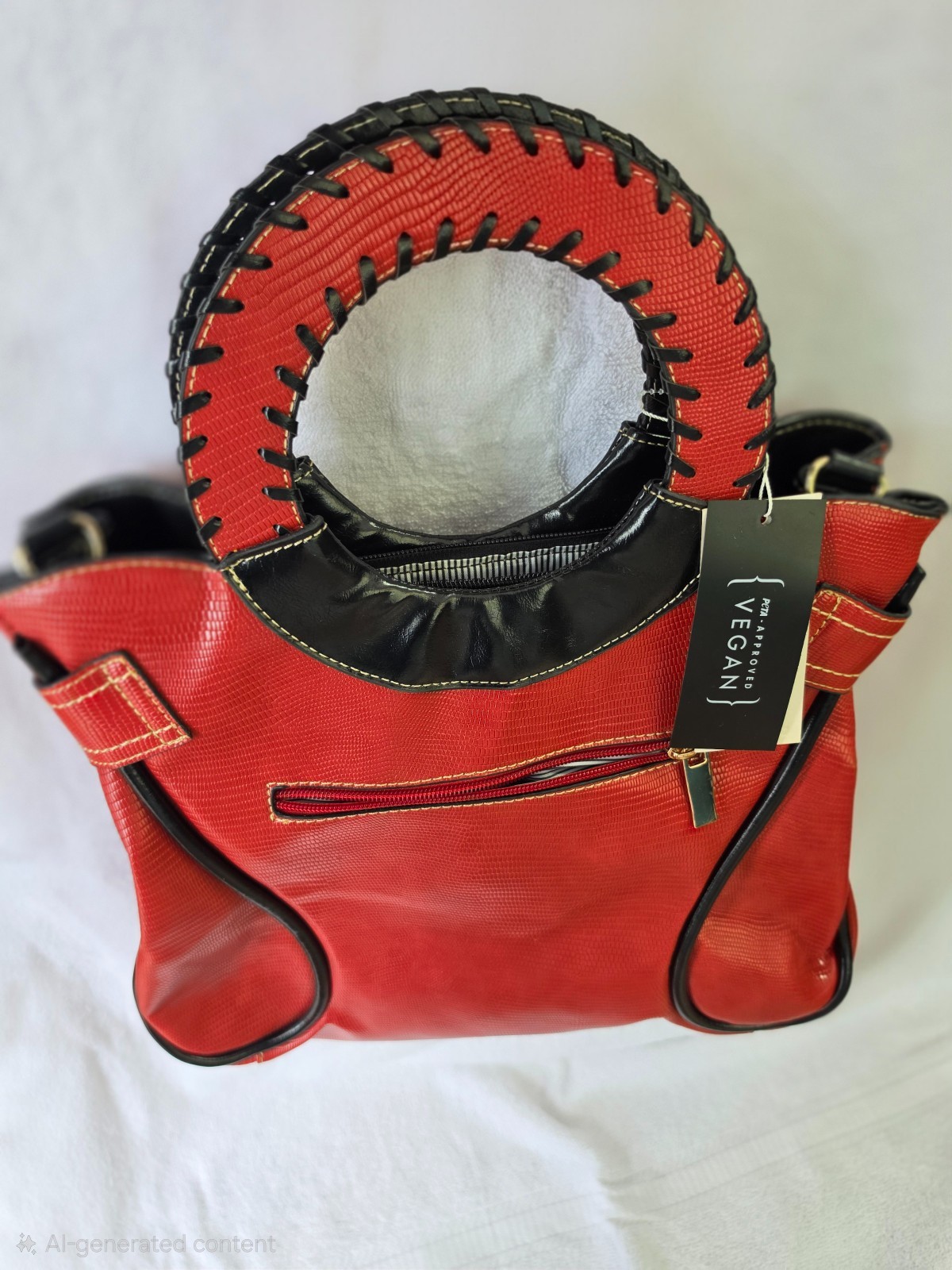 Le Miel Red Vegan Leather Handbag Round Handle Satchel Purse New With Tags