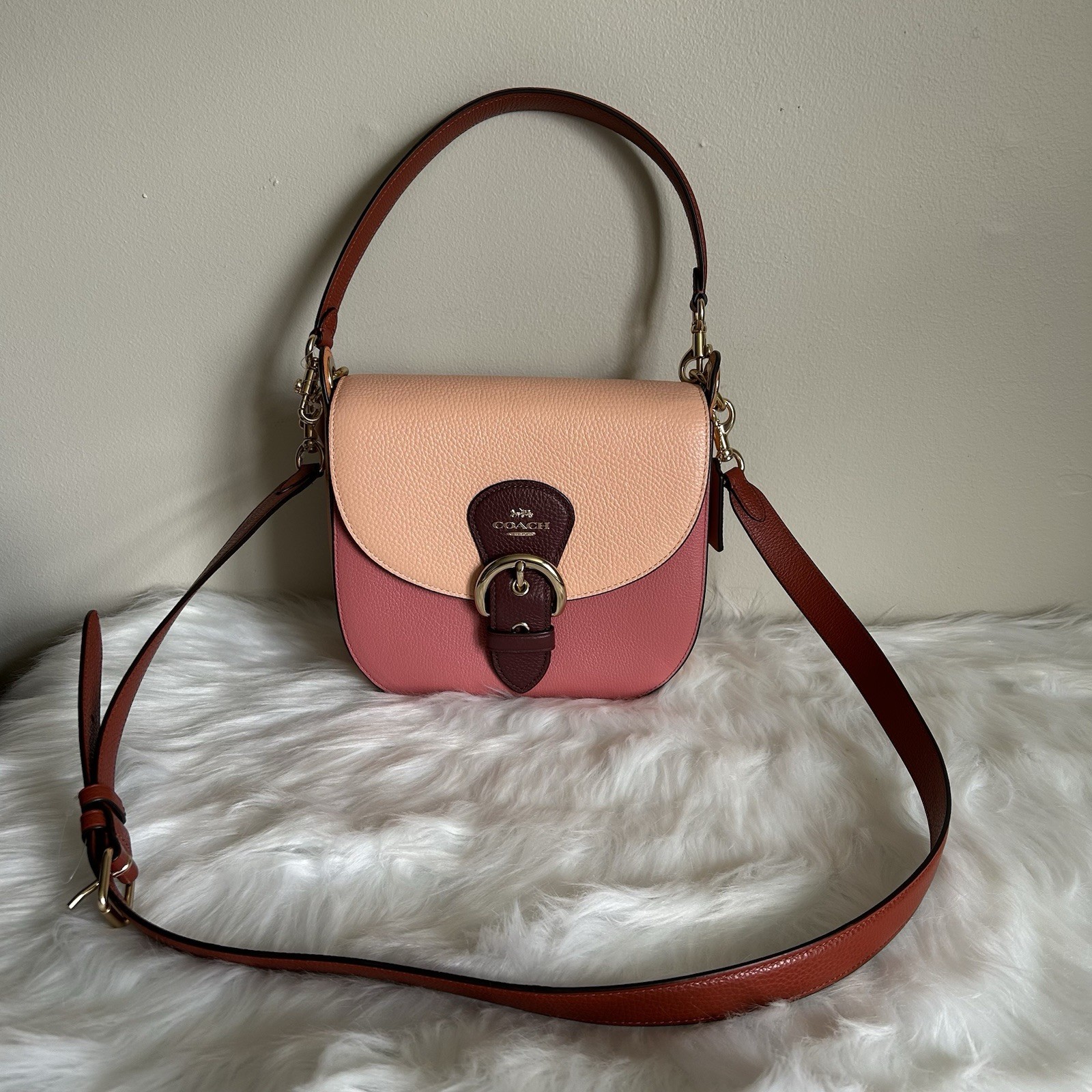 Coach Kleo 23 Faded Blush Multi Pebbled Leather Shoulder Bag NWT