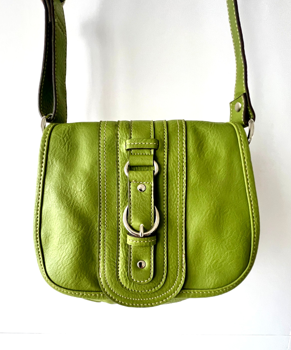 Emilie M Olive Green Simulated Leather Shoulder or Crossbody Bag, EC