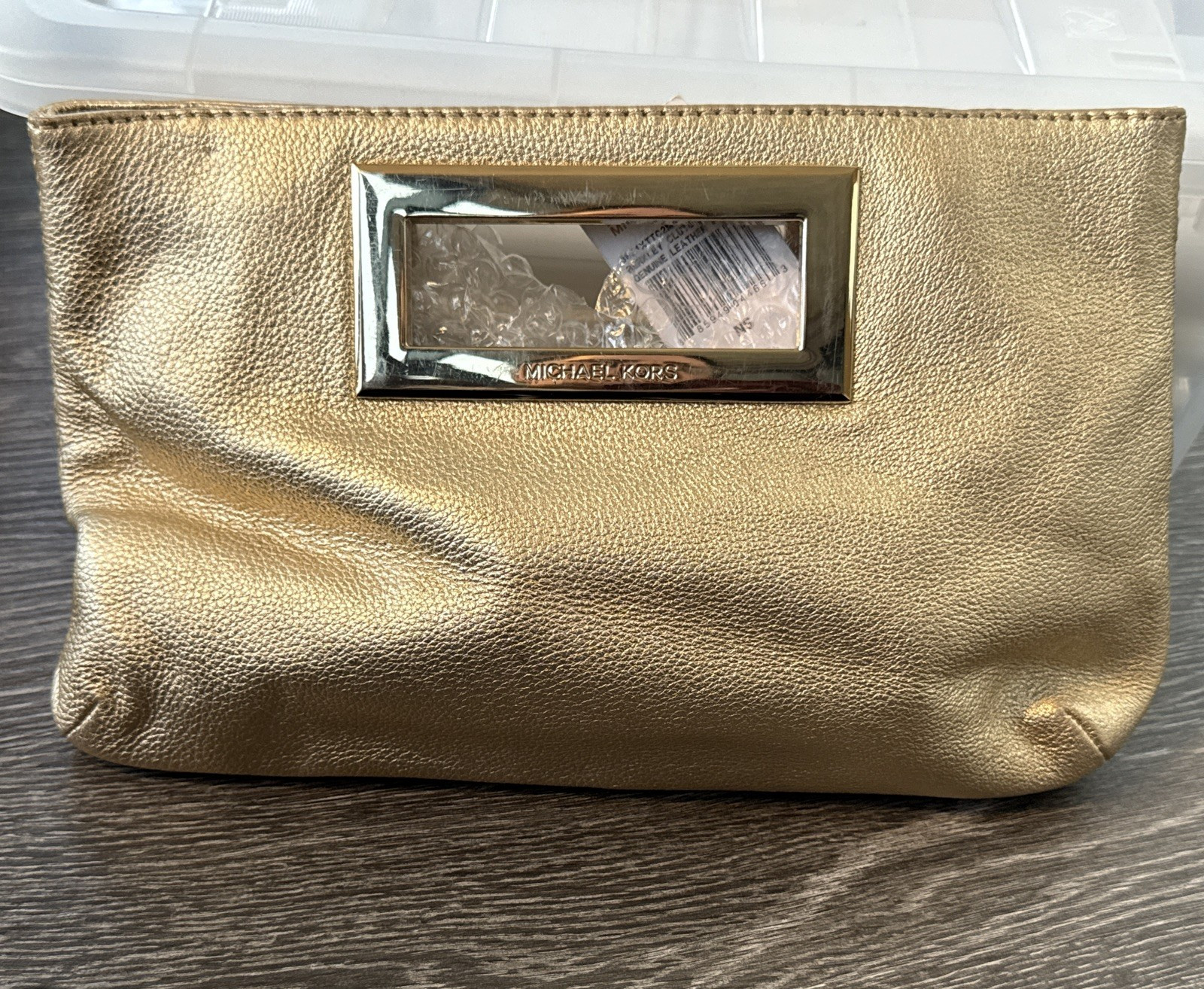 NWD $260 Michael Kors Berkley Clutch Purse Pale Gold Pebbled Leather/ Handle