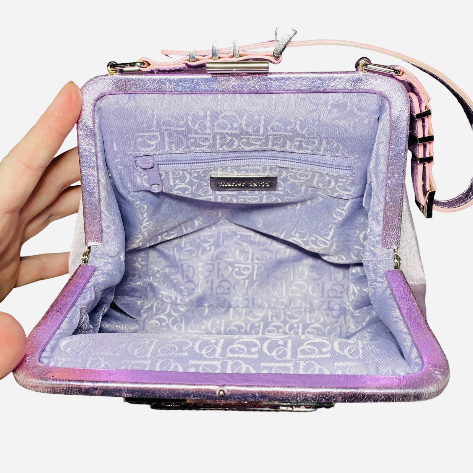 Charles David Designer Handbag Clutch Mini Lavender Purse Spring Y2K Purple Smal