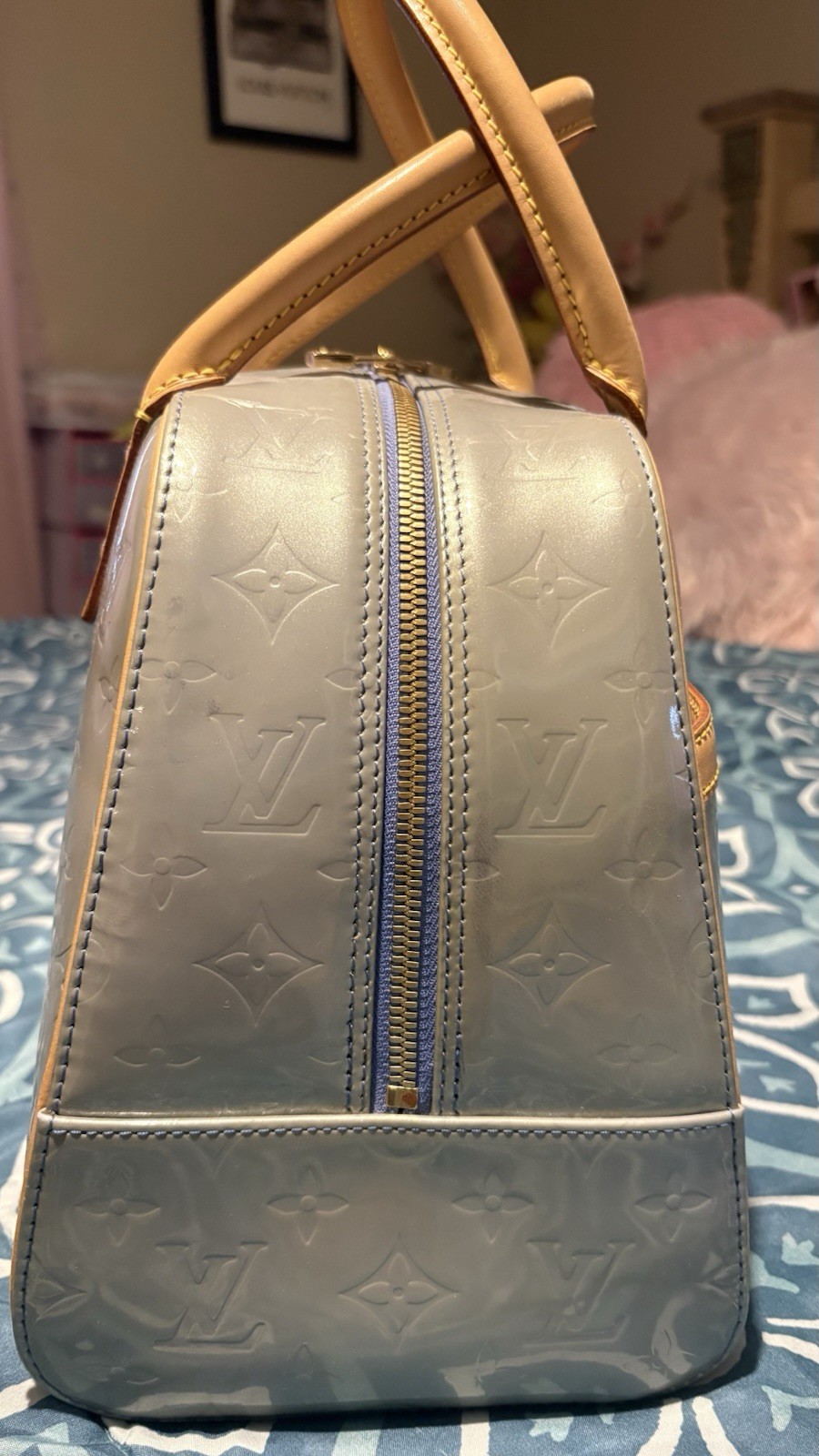 Louis Vuitton Tompkins Square Handbag Vernis Patent Leather Blue