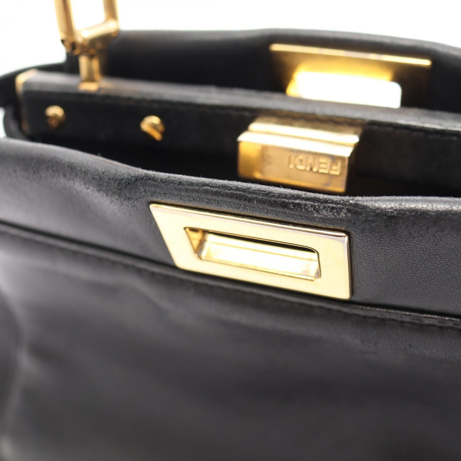 FENDI Mini Peek-a-Boo shoulder crossbody Handbag 8BN244 leather Black Used Women