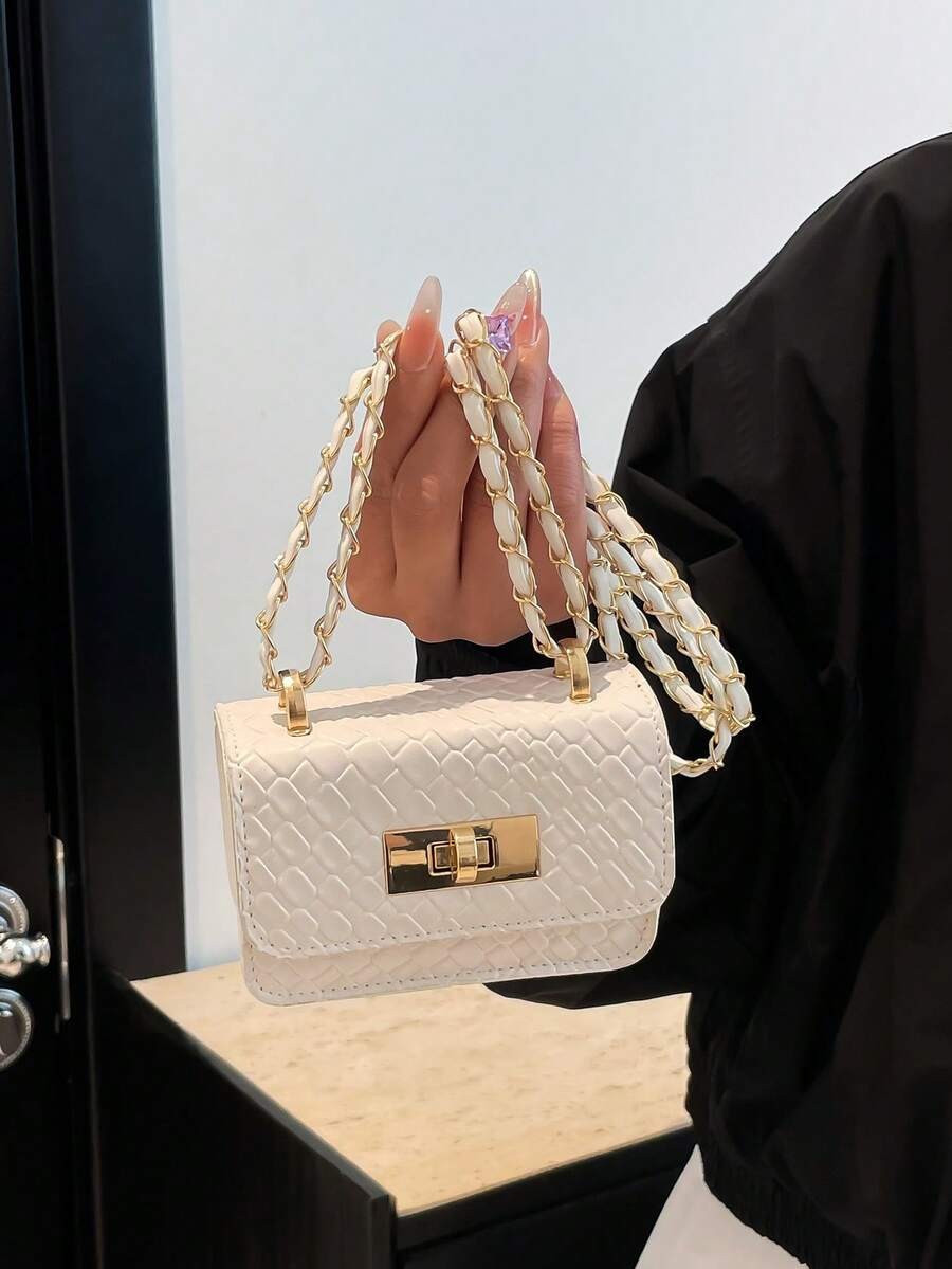 Women Quilted Monogram Square Crossbody Bag Woven Chain Flap Shoulder Purse