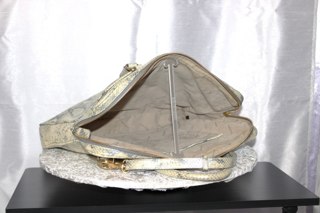 Brahmin Ivory Gray Embossed Leather Laptop Bag Work Tote Briefcase Large