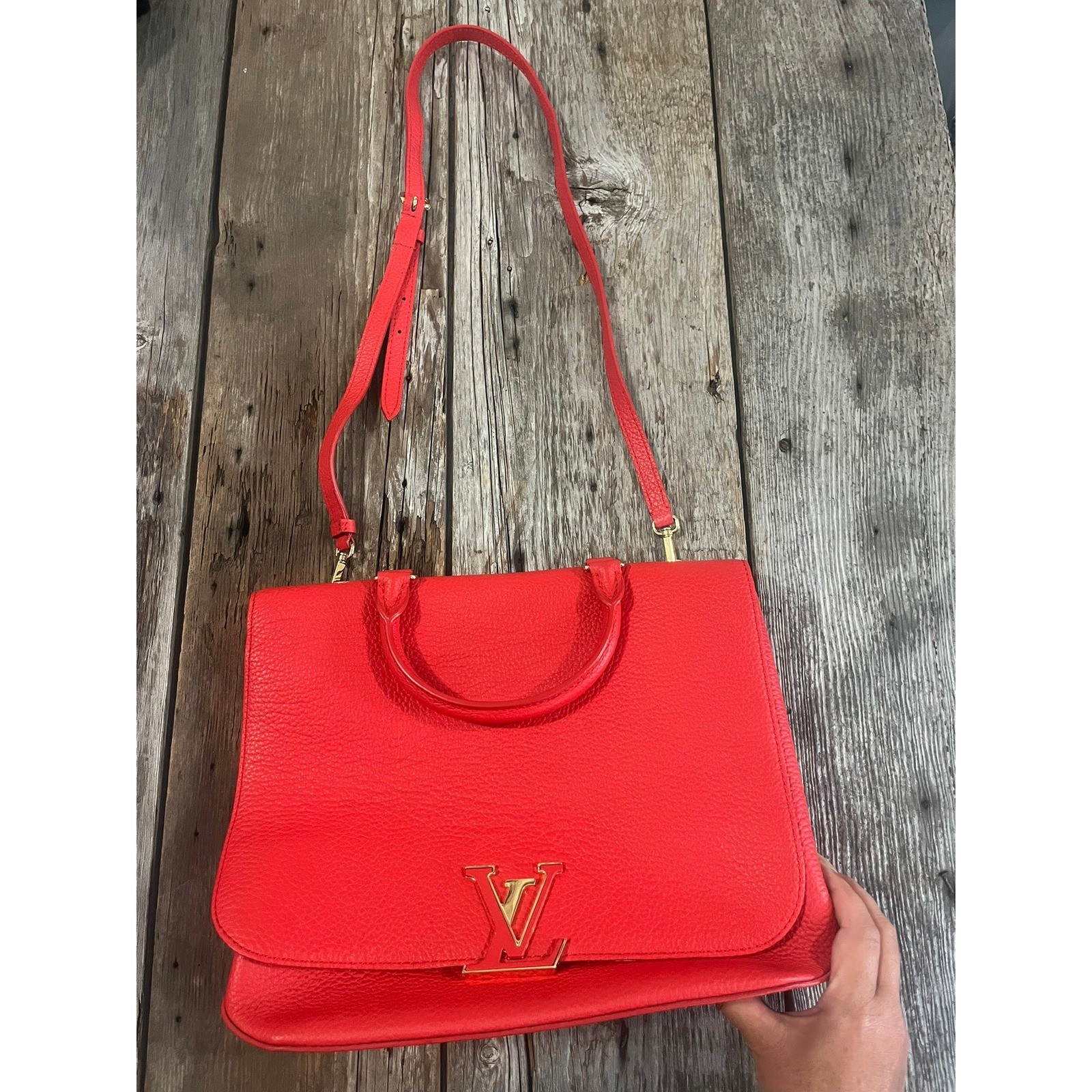 Louis Vuitton Volta Taurillon Leather Red Messenger Bag Gold Hardware Satchel