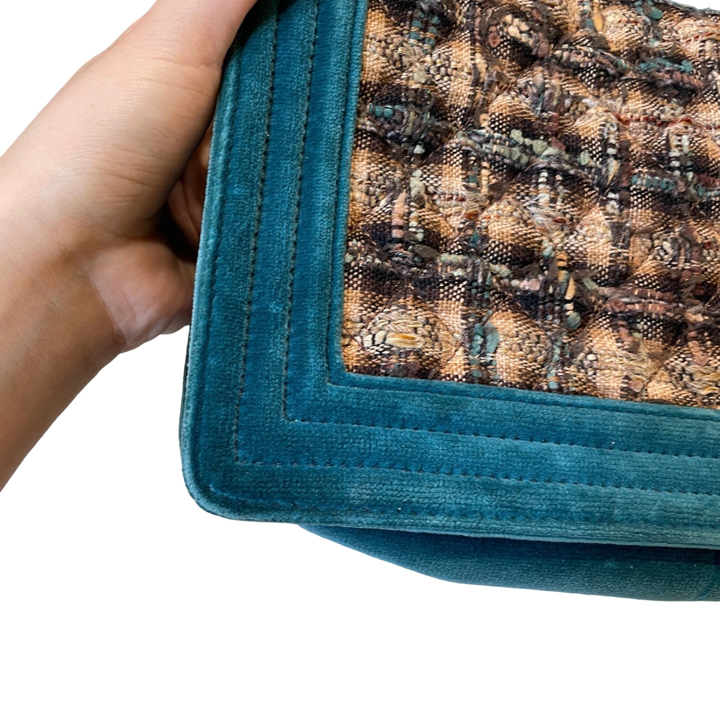 Chanel Le Boy Edinburgh Green Tweed Velvet Chain Bag Pre-Owned