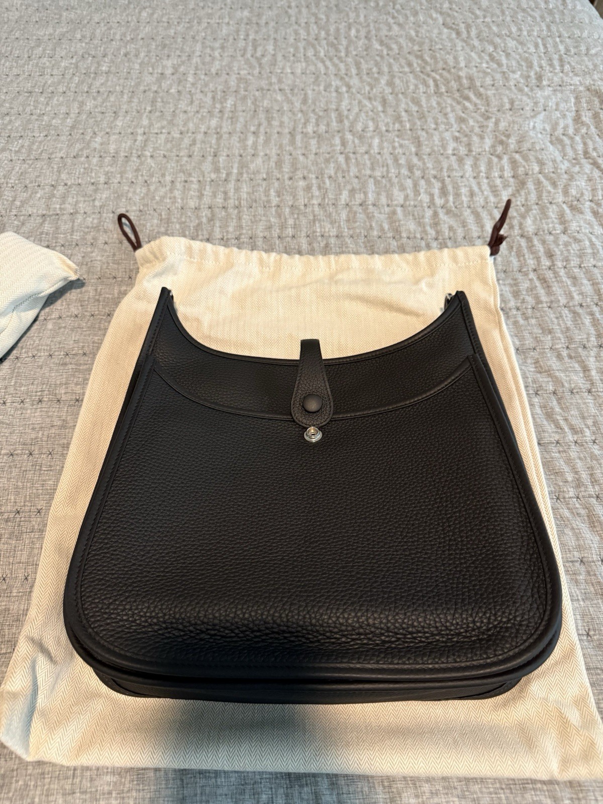 Hermes Evelyne 29 PM Black Crossbody Taurillon Clemence Leather Silver HW NEW