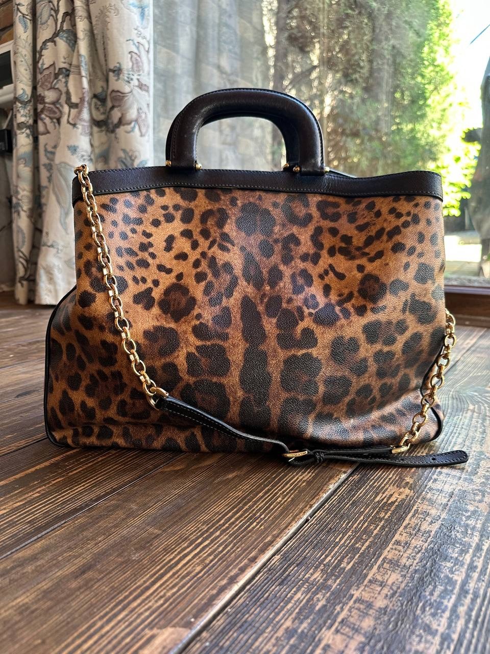 Dolce & Gabbana Leopard Print Tote Bag Brown Black Gold Hardware Italy