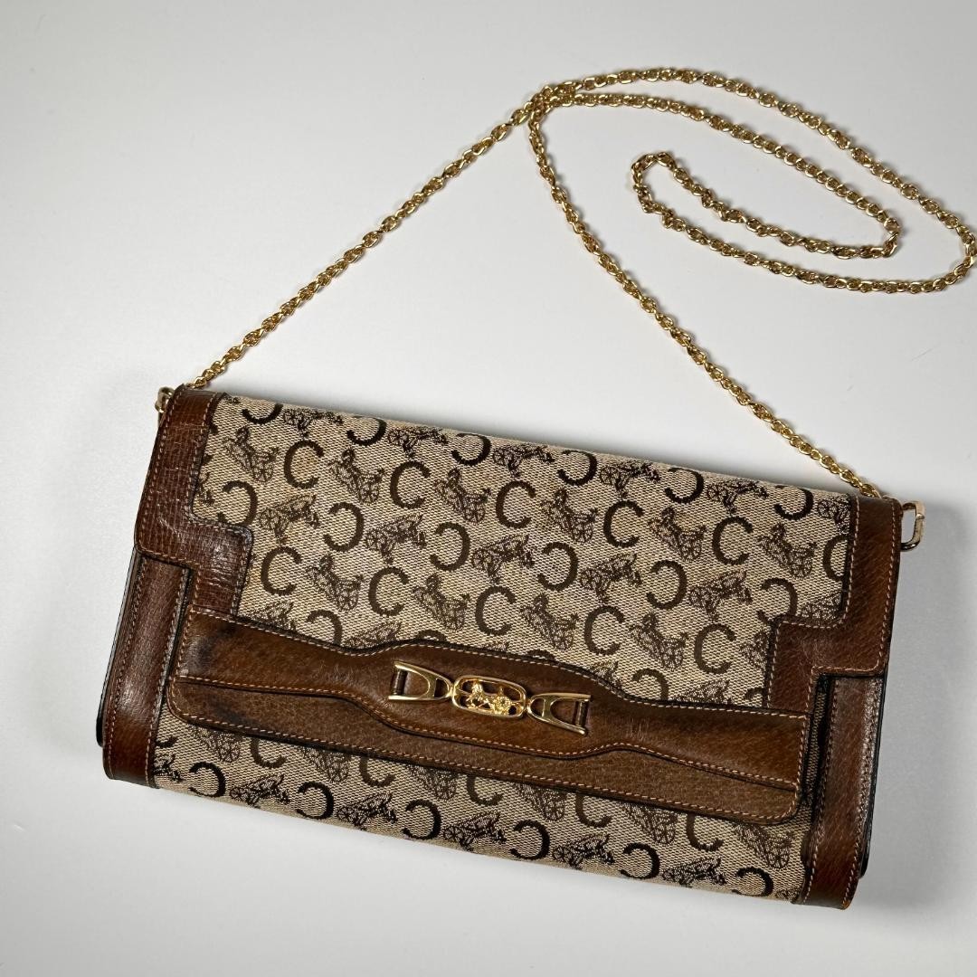 CELINE C Sulky 2Way Chain Shoulder Clutch Hand Bag Brown Horse Carriag