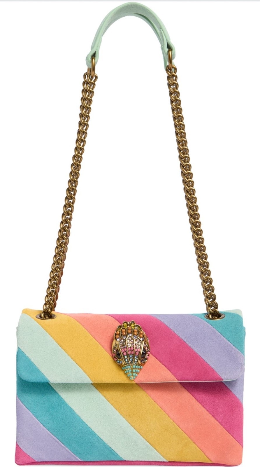 Kurt Geiger Multicolor Striped Small Rectangle Shoulder Bag Gold Chain Magnetic