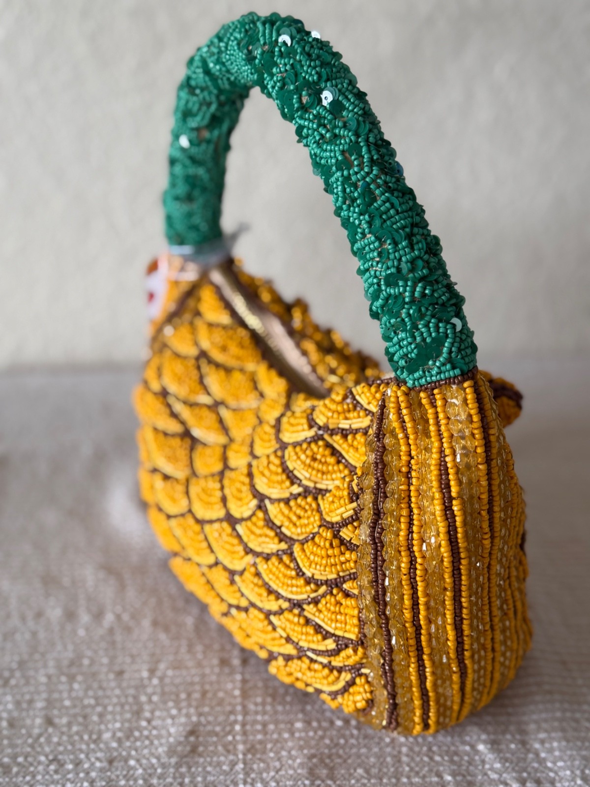Handmade Beaded Pineapple Shoulder Bag Tropical Handcrafted India New Tags