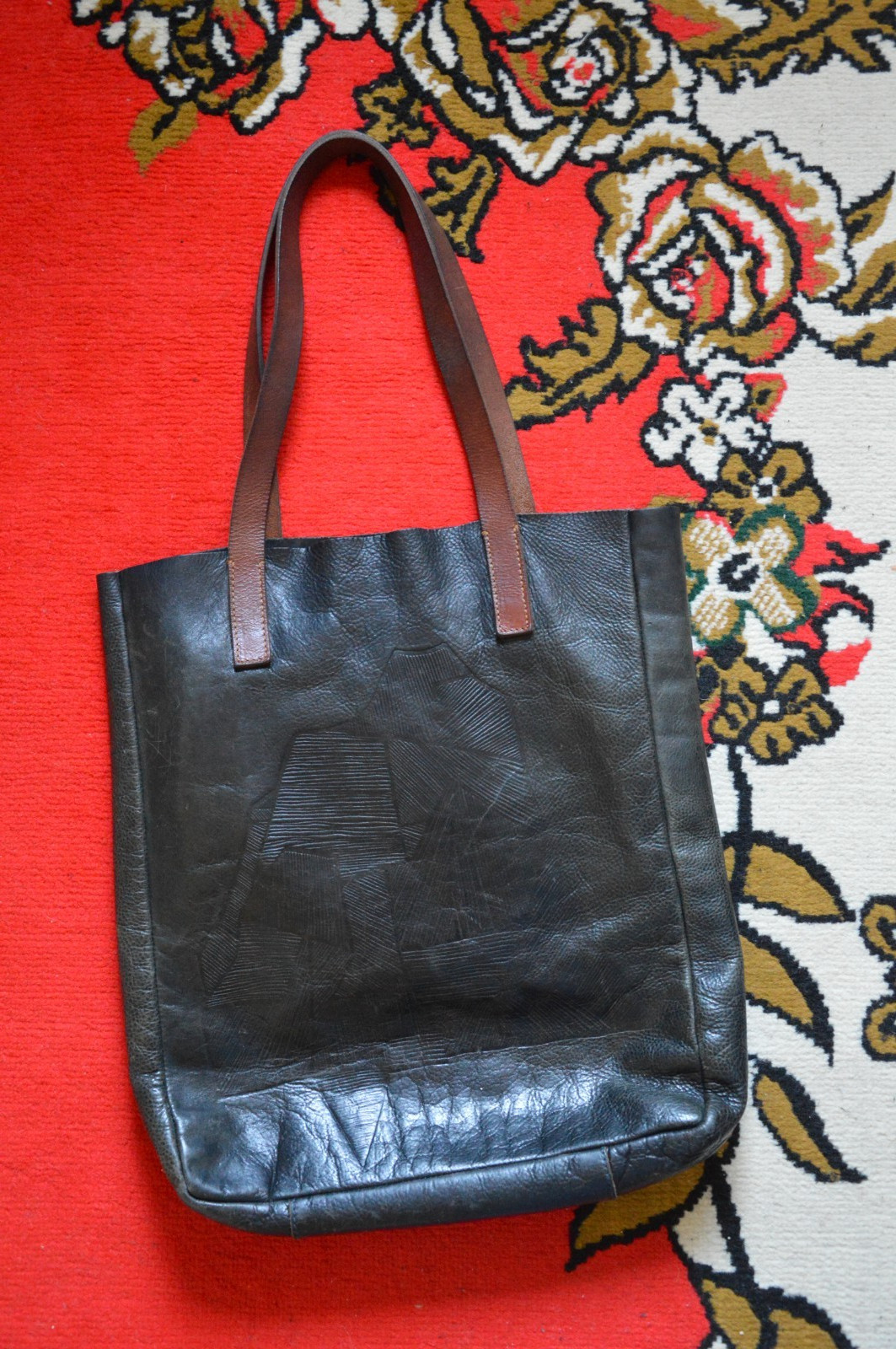large black brown leather ELK tote bag rectangular big everyday laptop shoulder