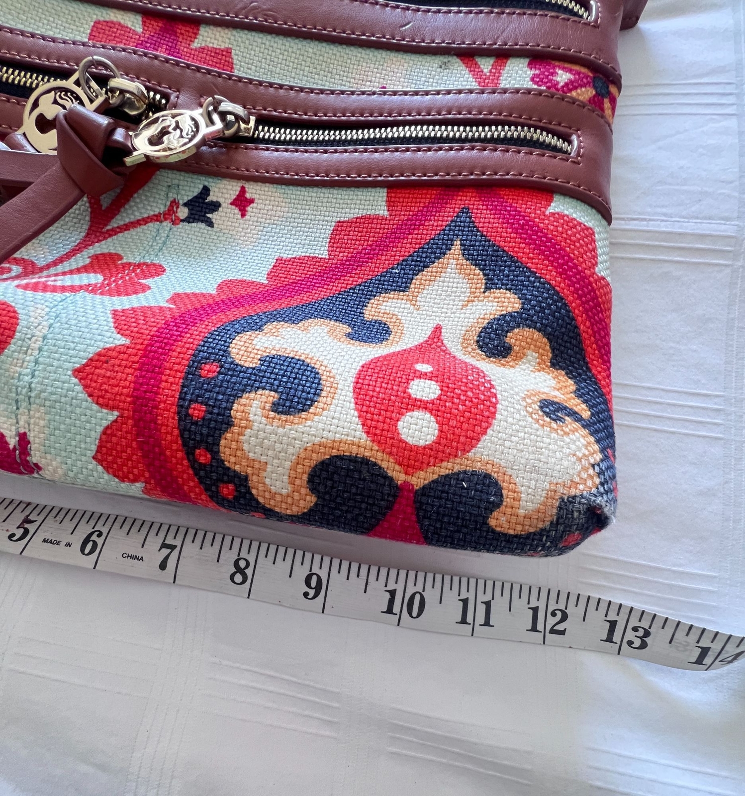Spartina 449 Waving Girl Linen Crossbody Hipster Bag with Brown Leather Accents
