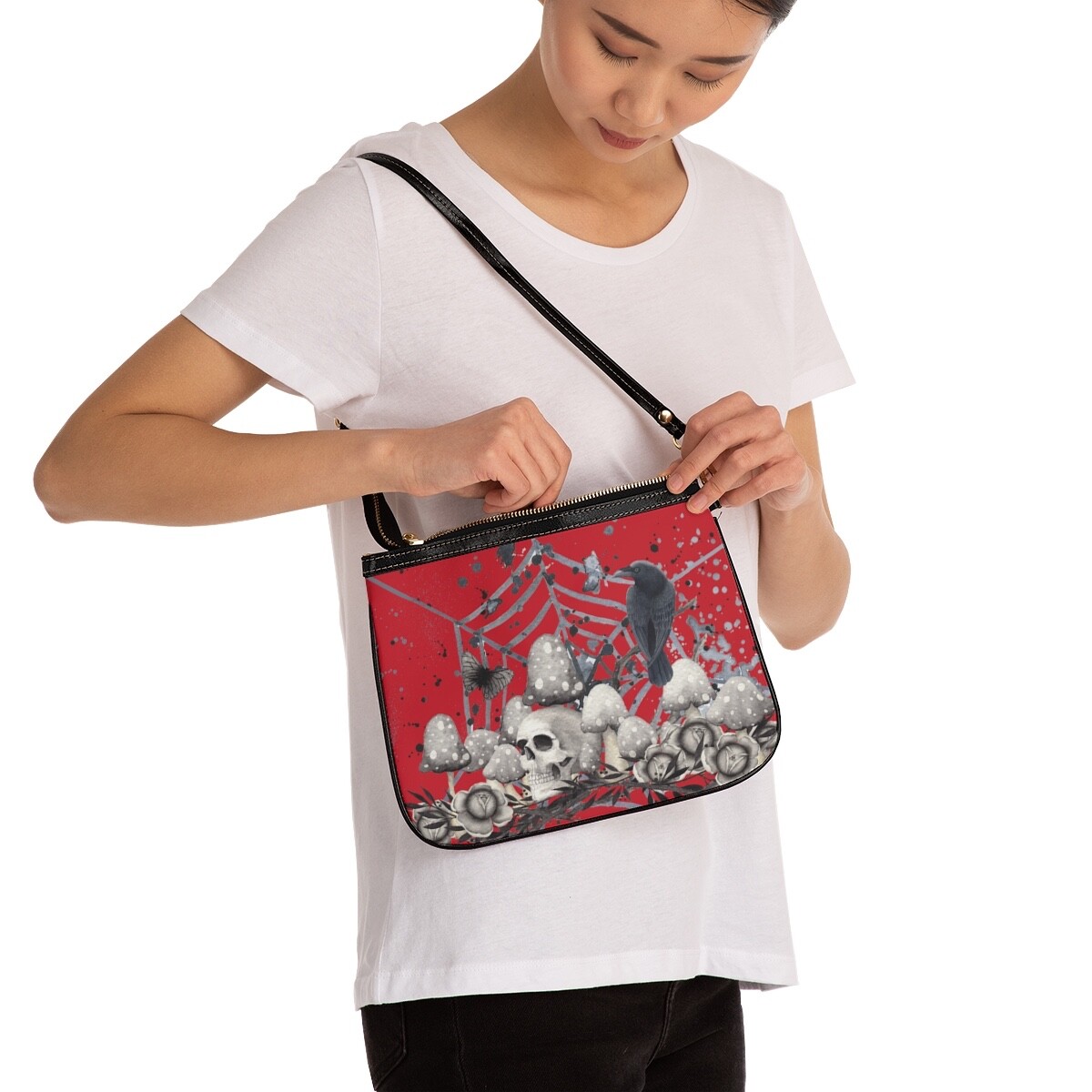 Gothic Skulls Spider Crossbody Bag Many Colors Dark Fantasy Purse Matching Shoes