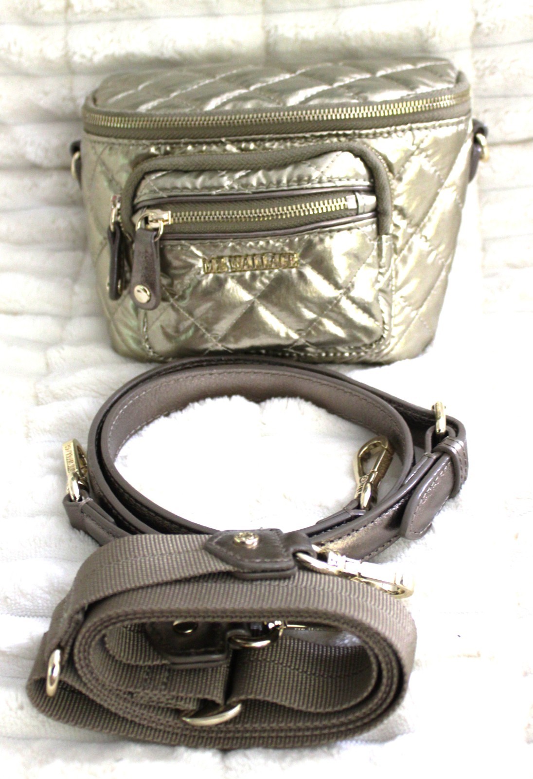 MZ WALLACE MICRO CROSBY SLING BAG ANTIQUE GOLD MSRP $205 FANNY BELT NEW OTHER