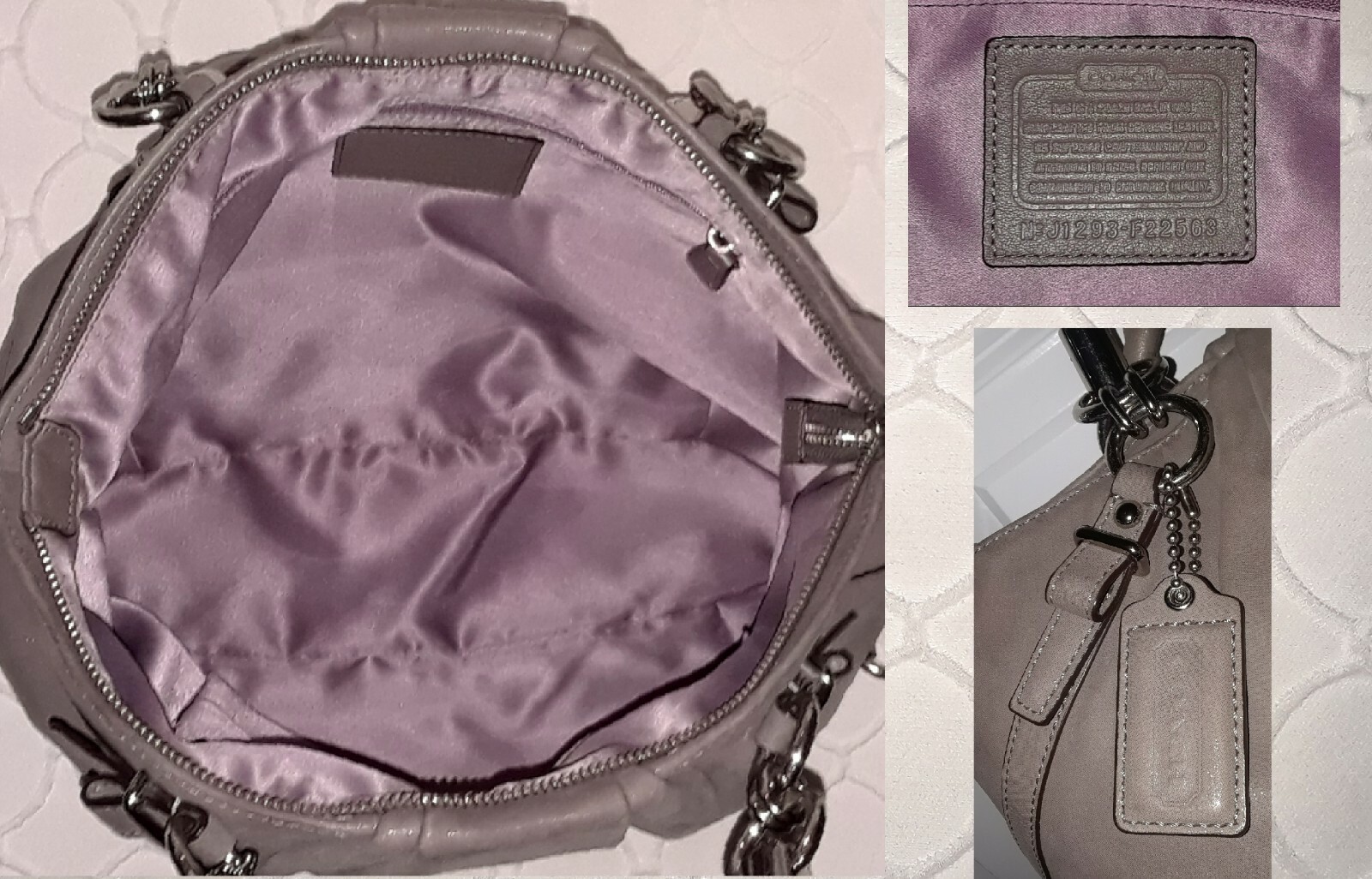 COACH Sofia Madison Metallic Gray Mauve Leather Pleated Satchel Shldr Bag 22563