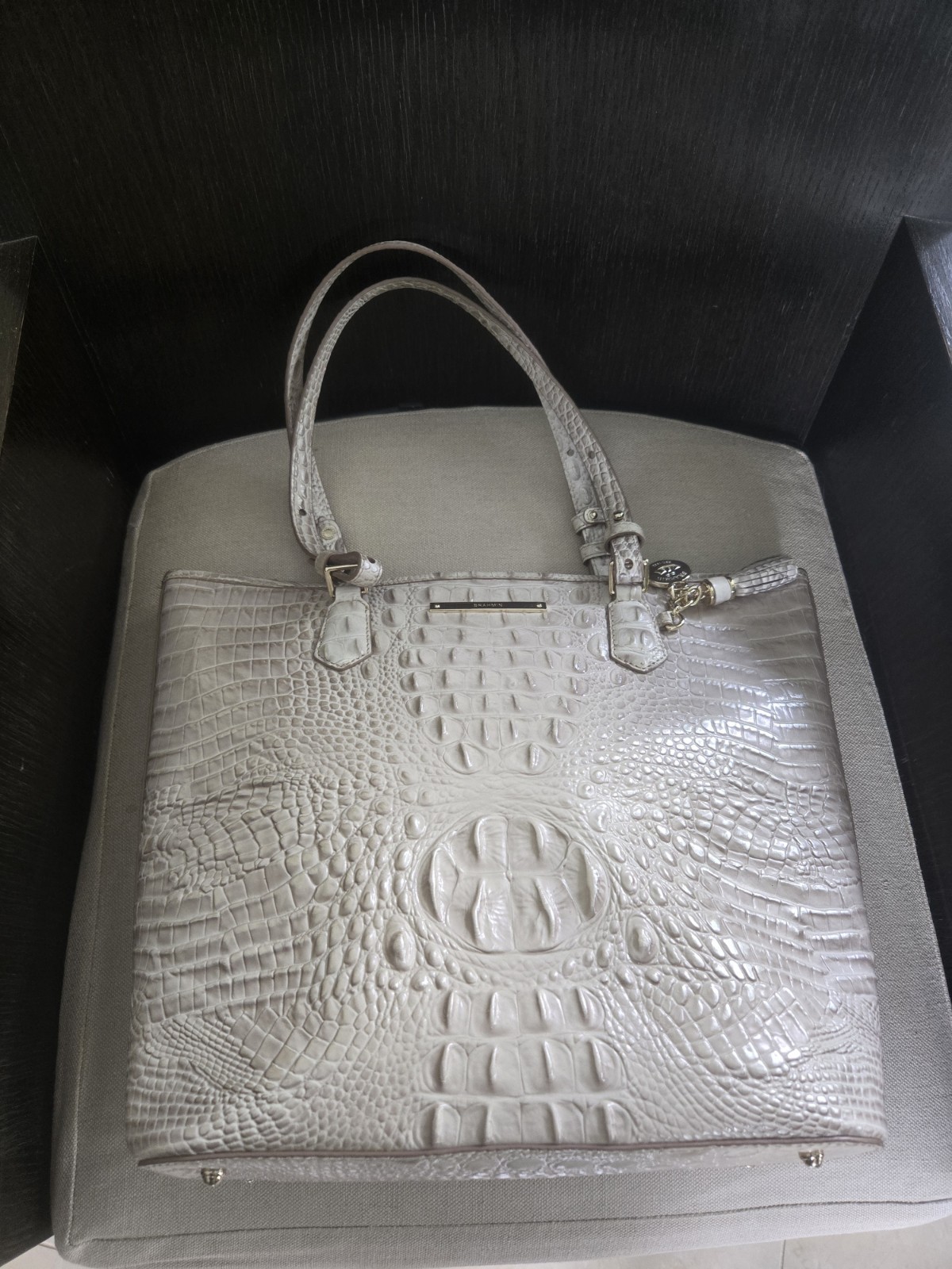 Brahmin Medium Asher Tote Gravel Melbourne Beige Croc Embossed Leather