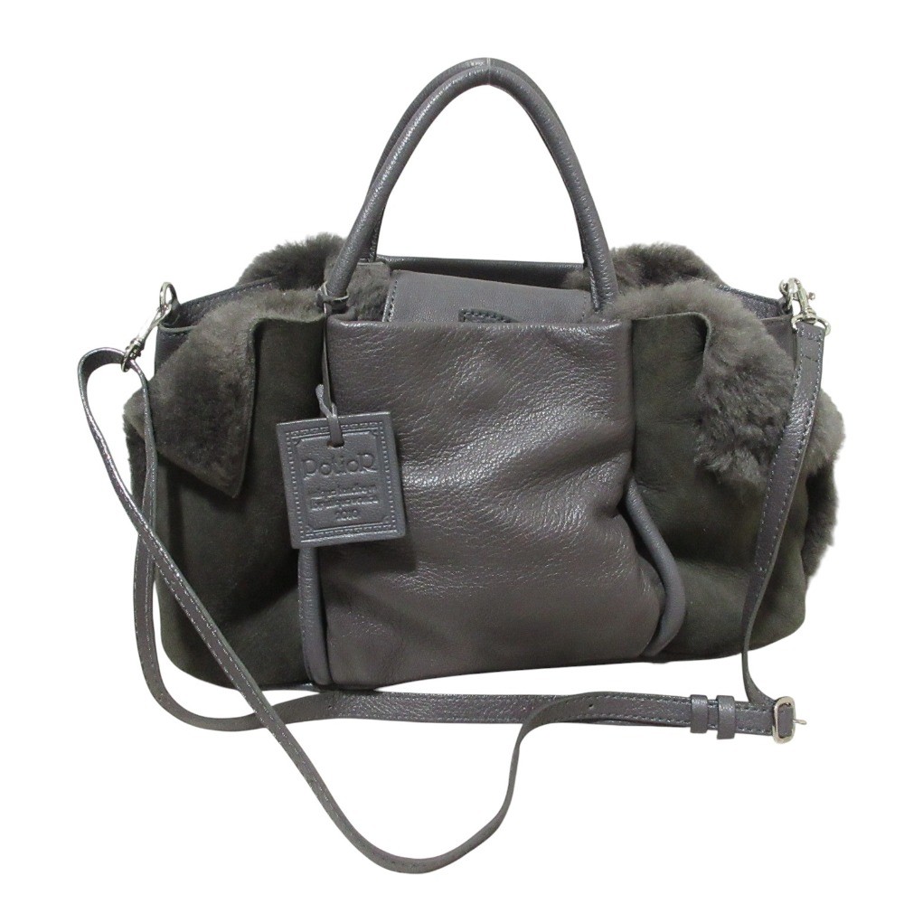 Potior Mouton 2-Way Handbag Shoulder Bag, Gray Women USED