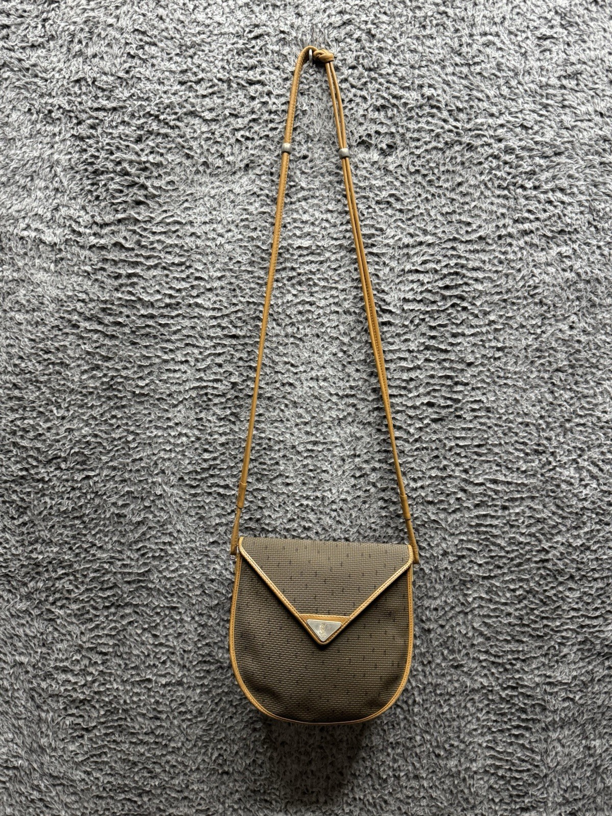 Vintage YVES SAINT LAURENT YSL Tan Leather Trim Bag Classic Logo