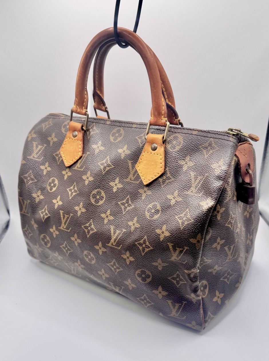 Louis Vuitton Speedy 30 Monogram Bag Brown Vintage PVC Canvas, Leather