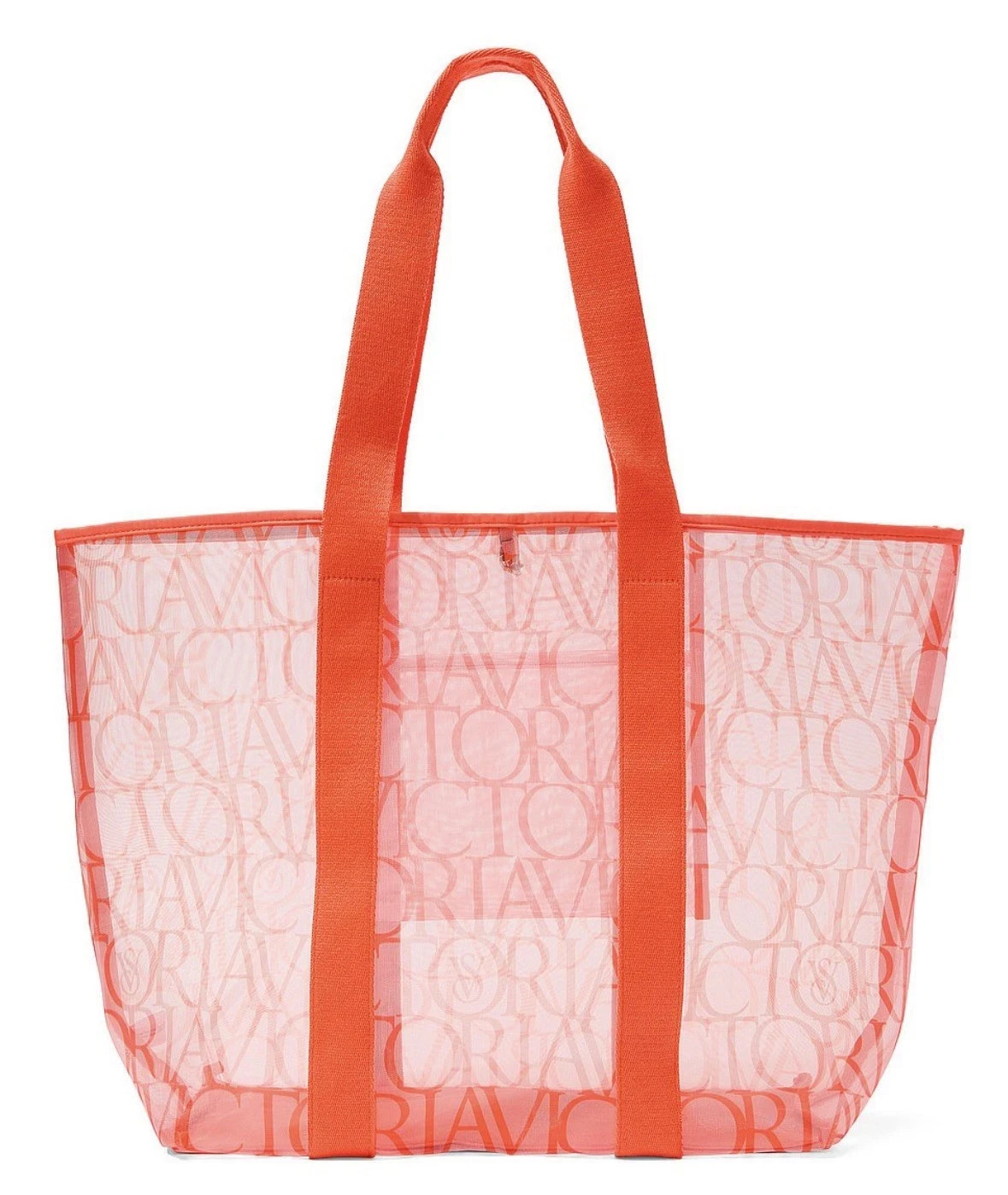 Victoria’s Secret Neon Coral Orange Mesh Logo Tote Bag Beach Pool Gym NWT