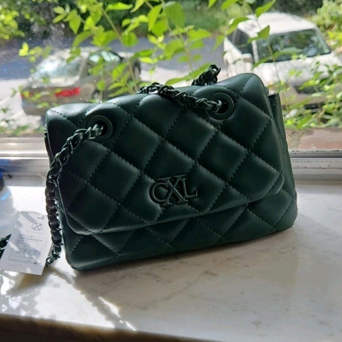 CXL Green Quilted Chain Strap Shoulder Bag Magnetic Closure Brand Card