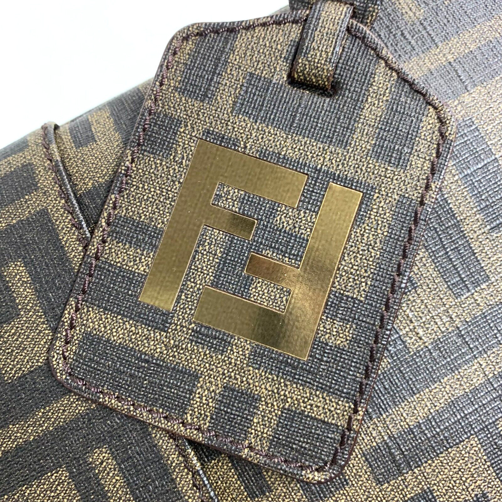 FENDI Zucca Print PVC Shoulder Bag Khaki Black 7VA207 Auth Used