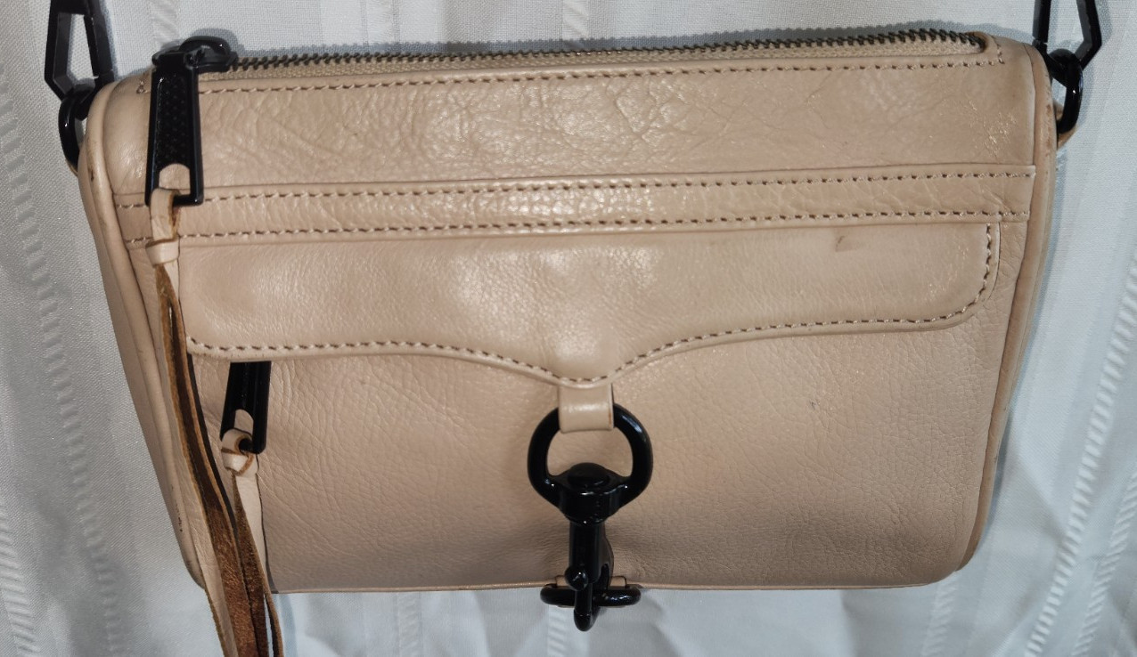 Rebecca Minkoff Mini MAC Crossbody Bag Nude Beige Black Hardware 2015 7″x9″