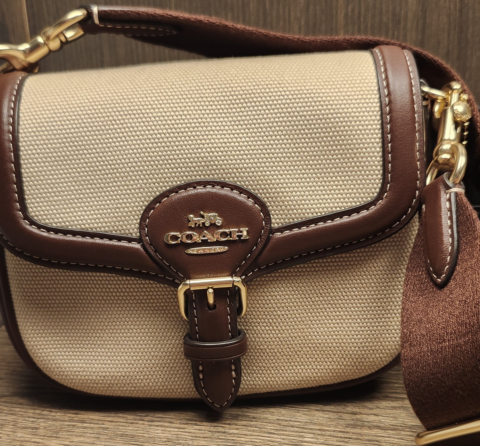 COACH Amelia Small Saddle Bag Crossbody Canvas Leather Brown CR257 Mint Conditio