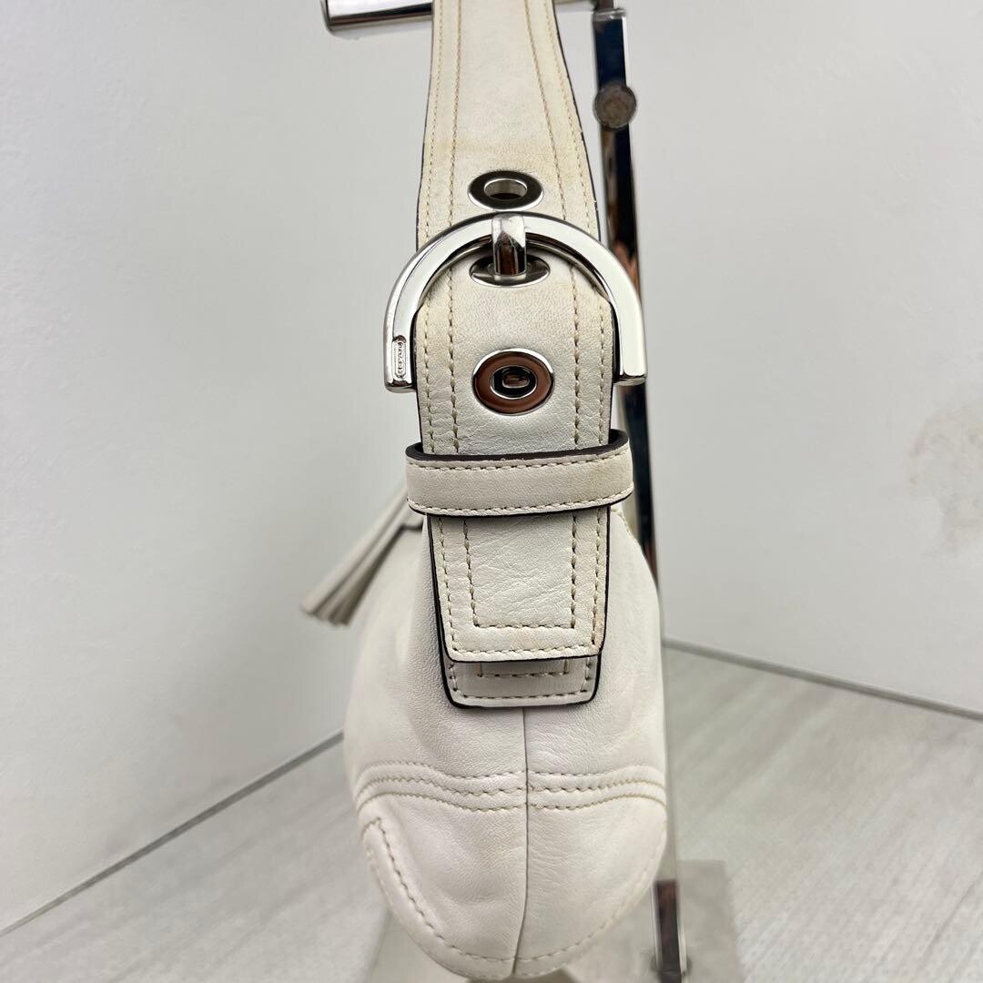 COACH White Leather Hobo One Shoulder Bag 8A01 Detachable Strap Auth