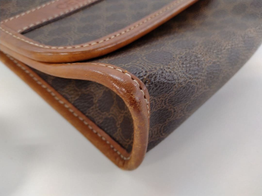 Celine Macadam Brown Shoulder Bag Gold Hardware Logo Embossed Japan 074796