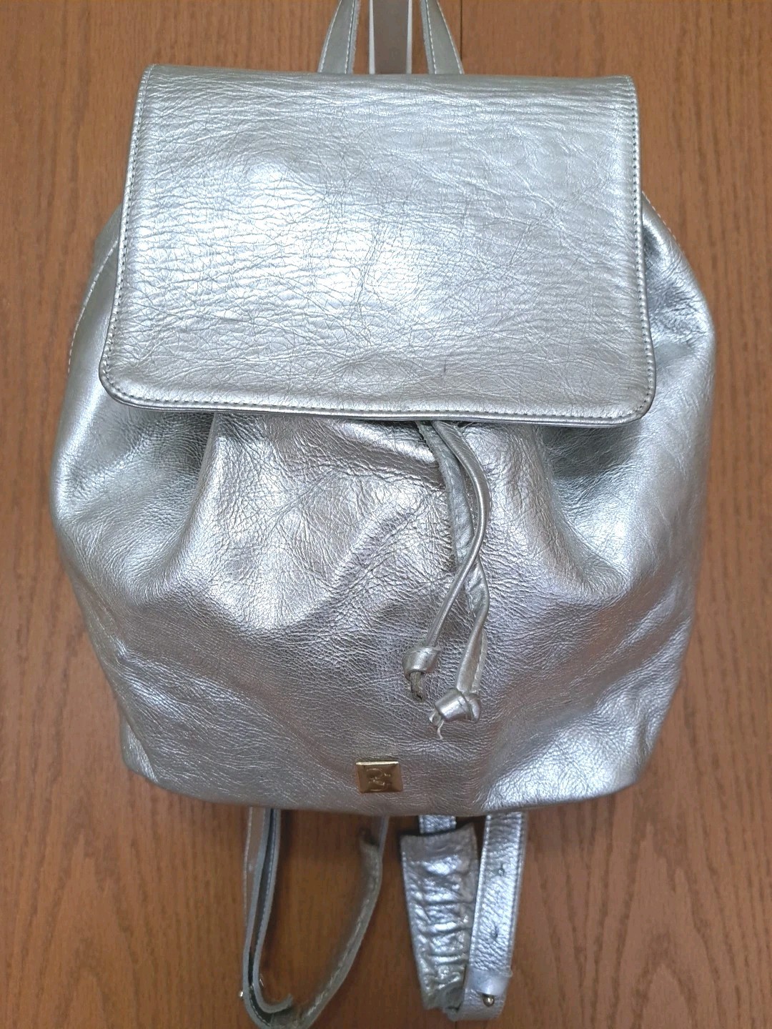 Women’s Leather Silver Metallic Backpack Rucksack Daypack Bag 13 x 16 x 6 inches