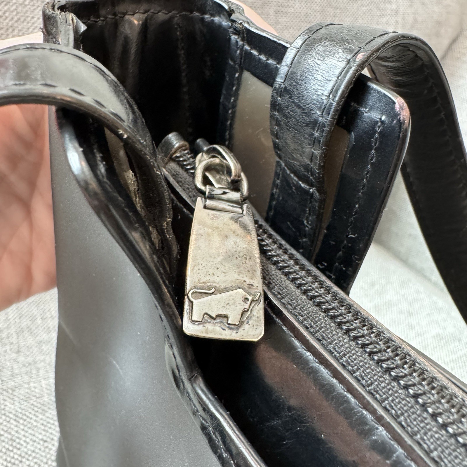 Braun Buffel Germany Womens Nylon Gray Black Handbag Purse Zip Top