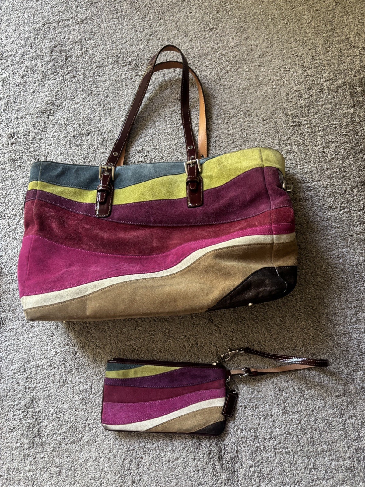 COACH Ltd Edition Wave Design Suede Large Tote + Wristlet & Dustbag