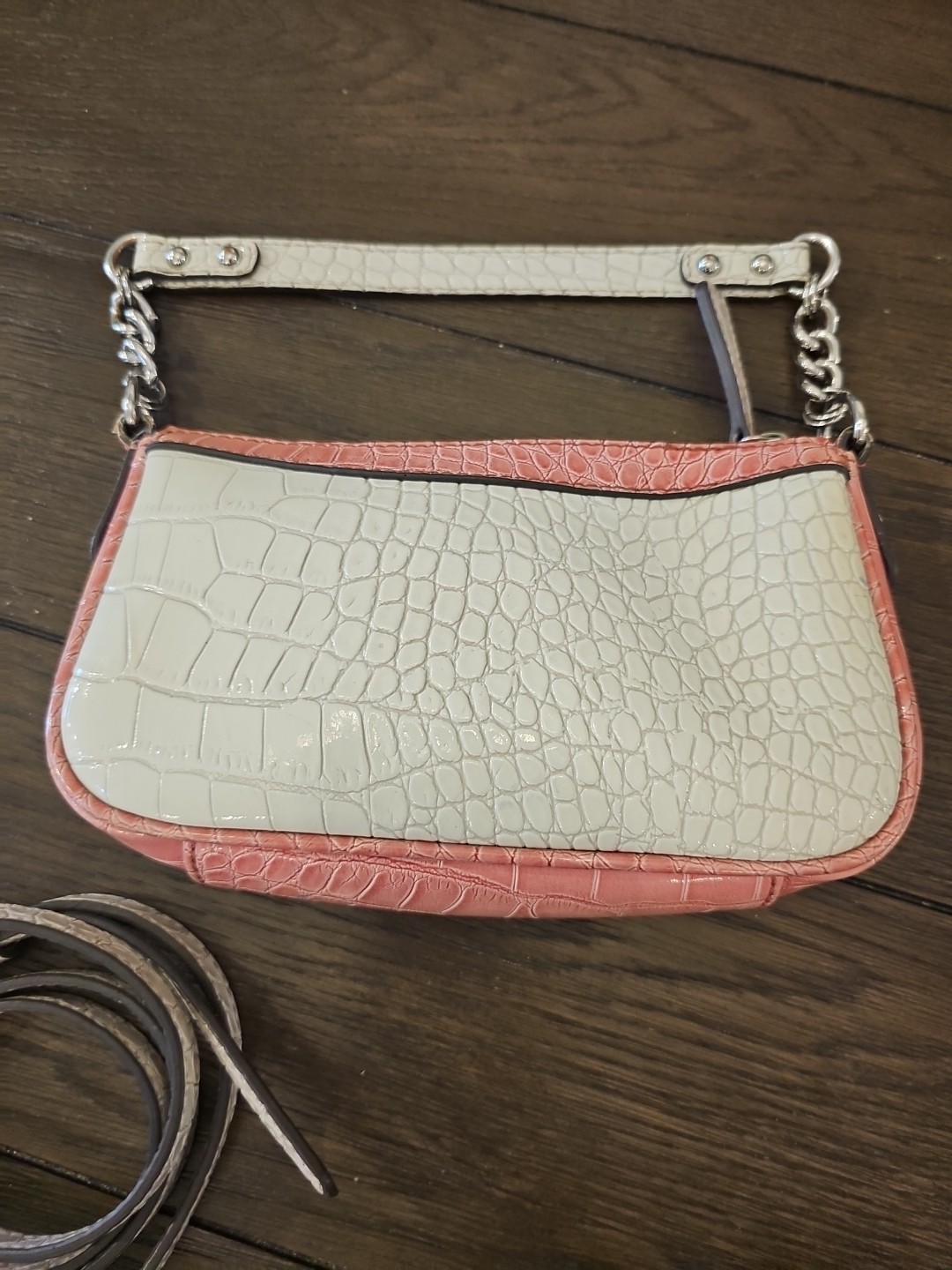 Guess Pink & beige Crossbody Purse Croc Skin Y2K Bling Logo