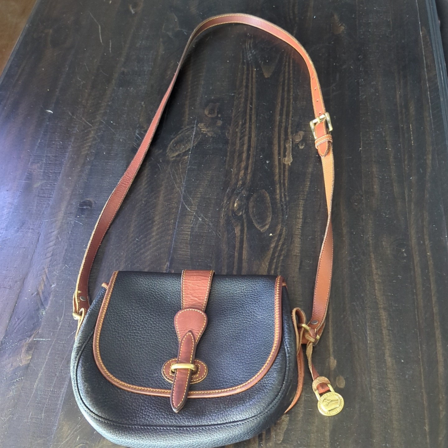 Dooney & Bourke Peeled Black Leather Tack Bag Crossbody Purse Vintage