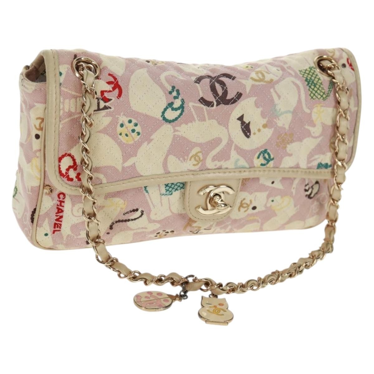 CHANEL Matelasse 25 Single Flap Chain Bag Canvas Beige Gold CC Auth 165652SAV