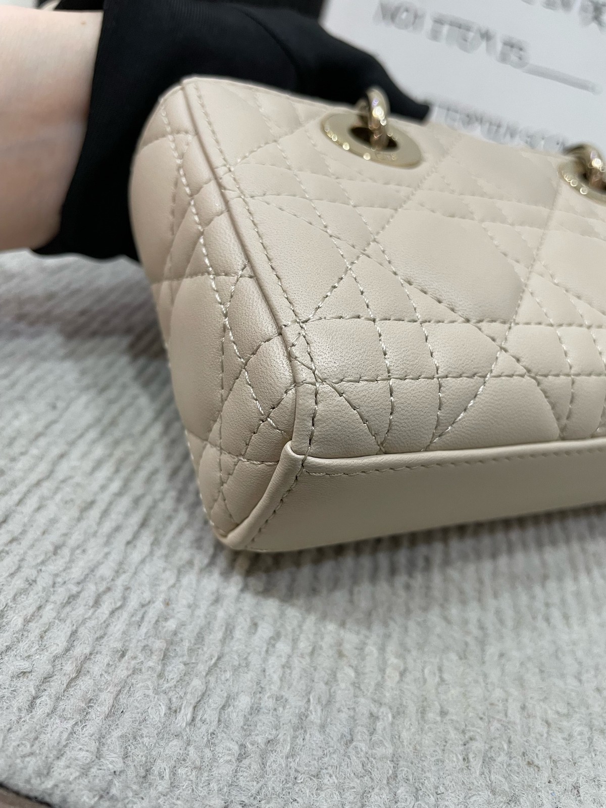 Christian Dior Lady D-Joy Horizontal Mini Crossbody Shoulder Bag Lambskin Beige