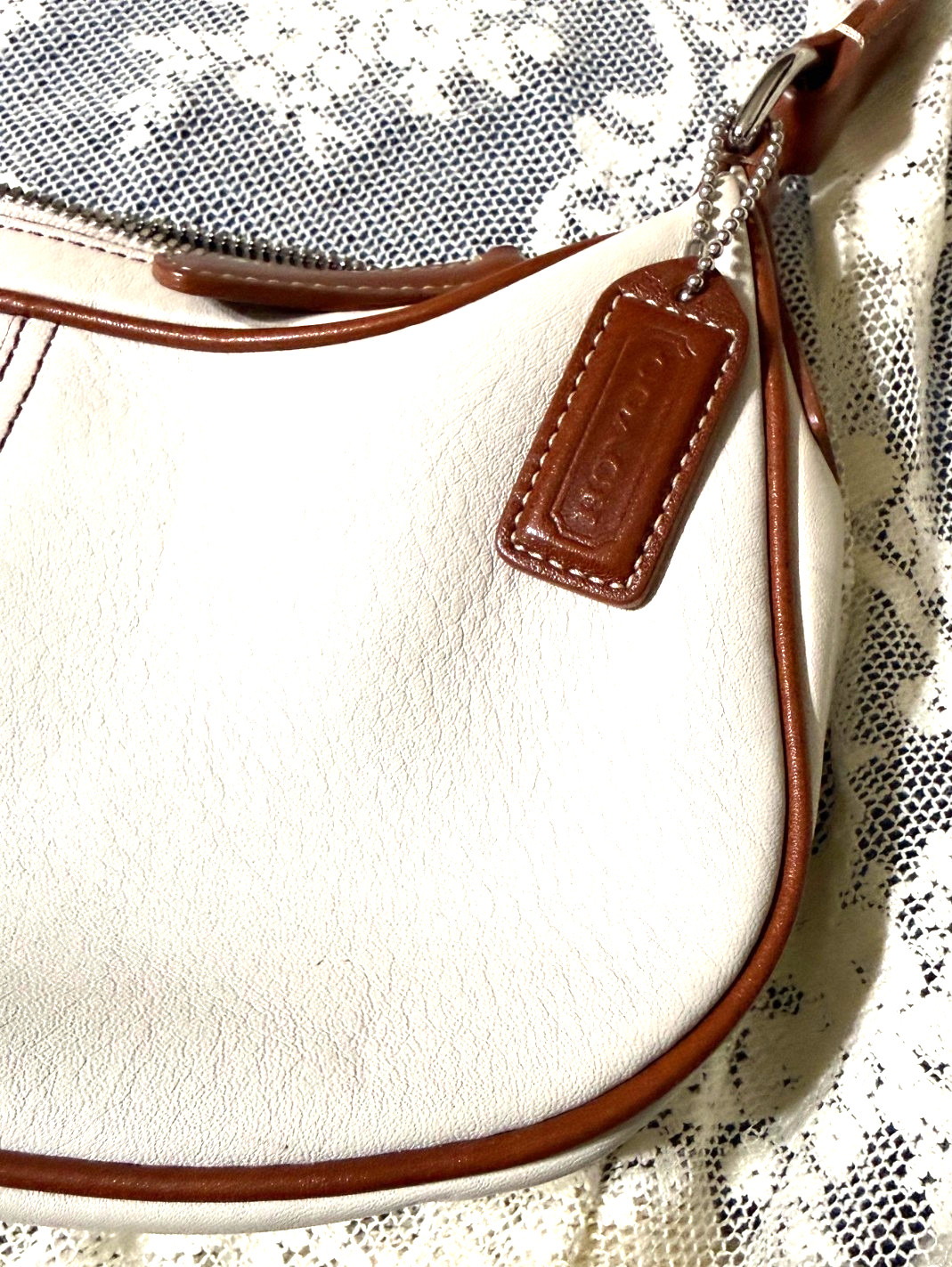 Vintage Coach White Cognac Leather Small Hobo Shoulder Bag Dust Bag Booklet Y2K